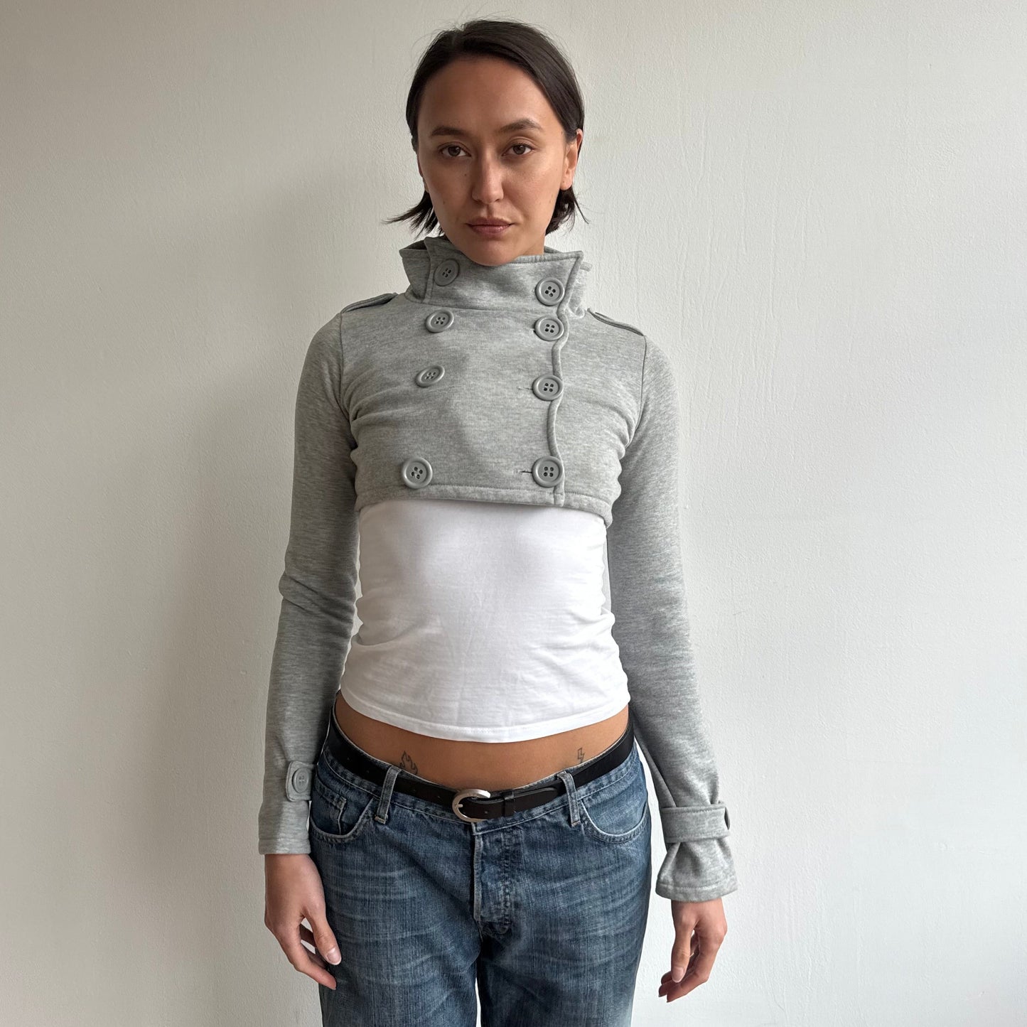 Grey cropped peacoat jumper - Size S