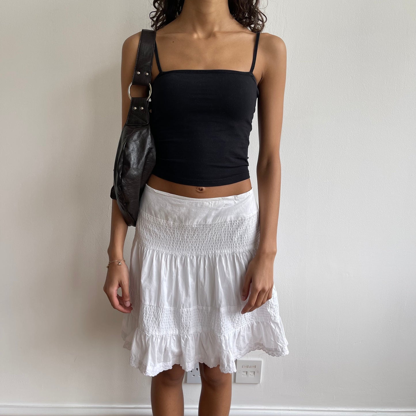 White boho ruched mini skirt - Size S