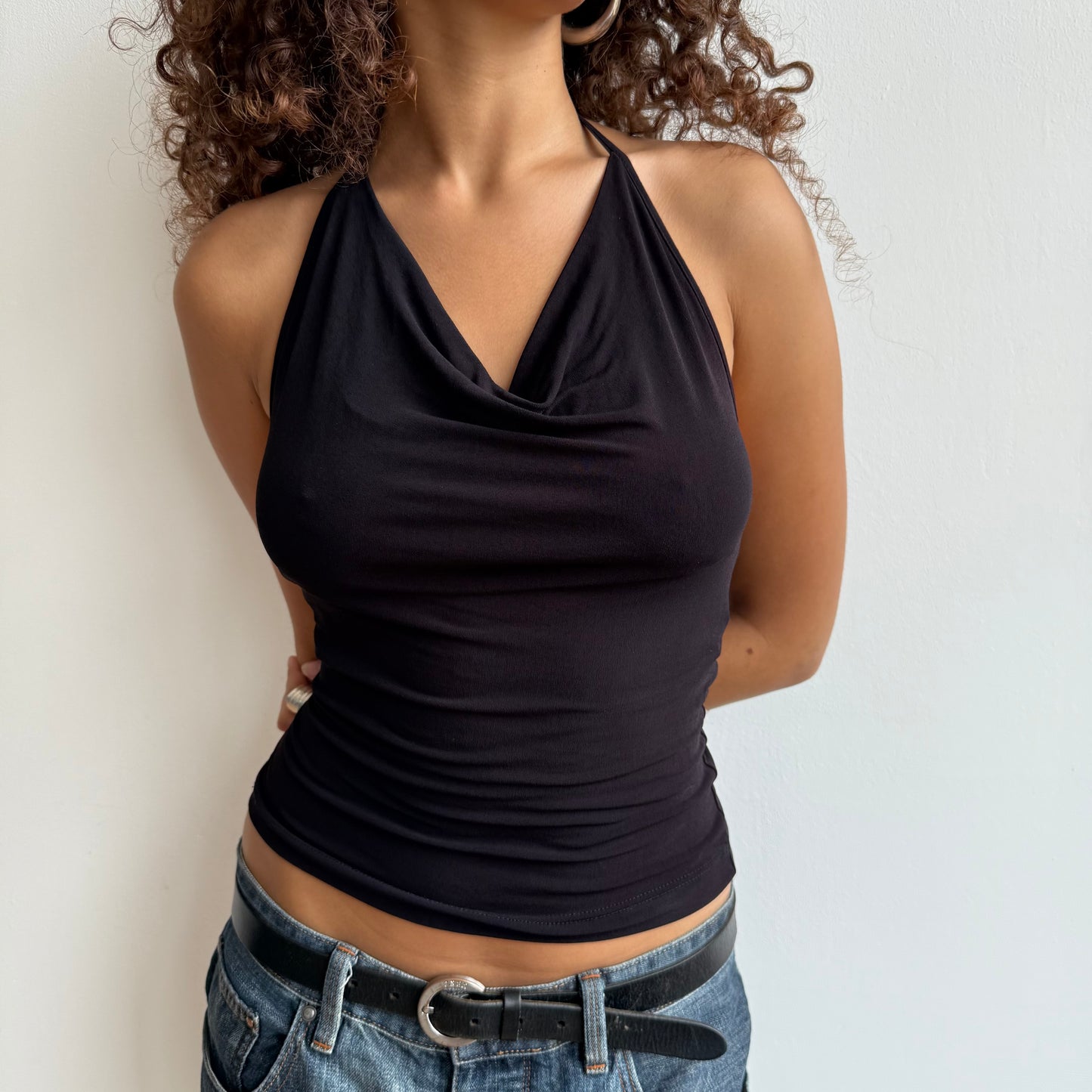 Brown cowl neck slinky top - Size S