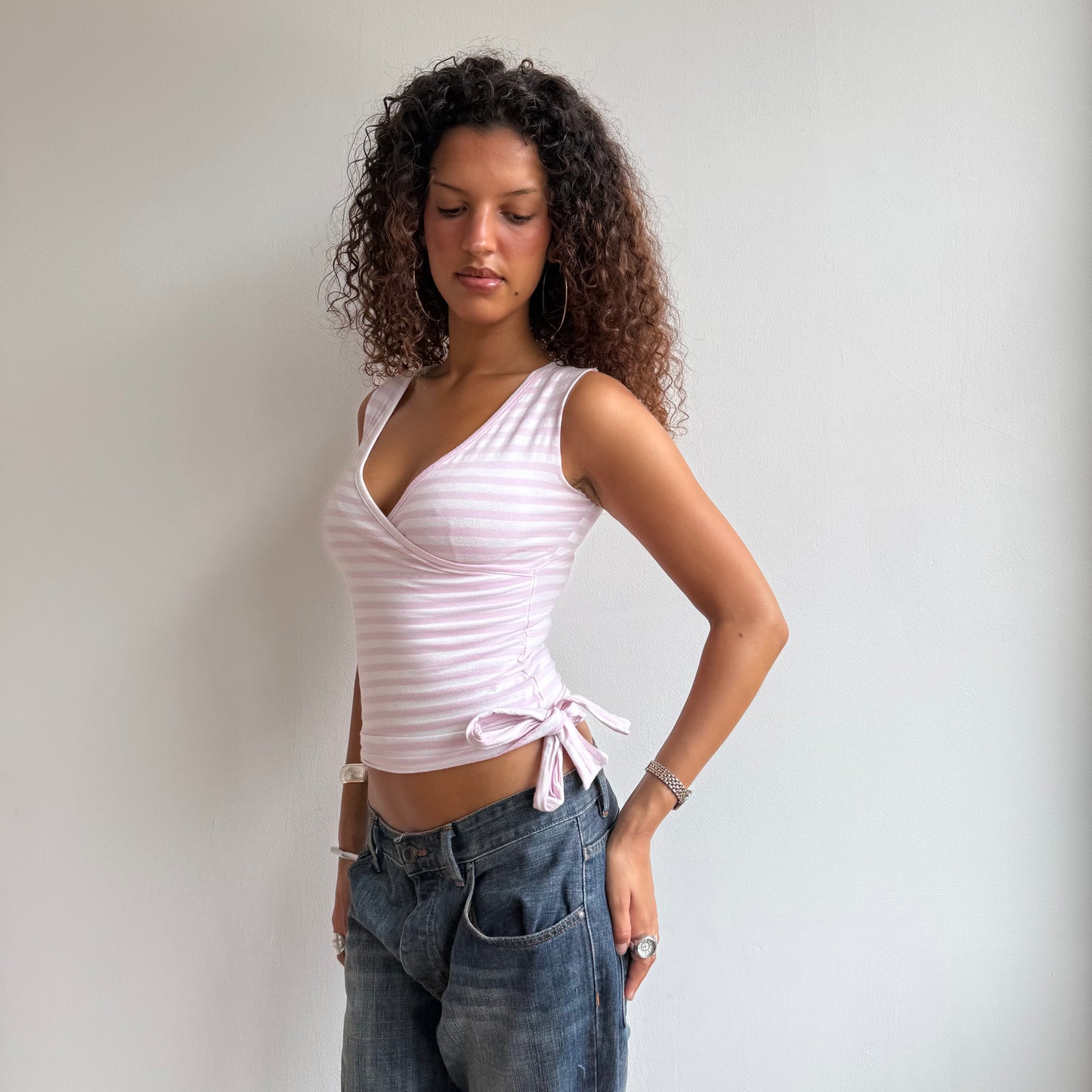 Pink and white striped wrap top - Size XS