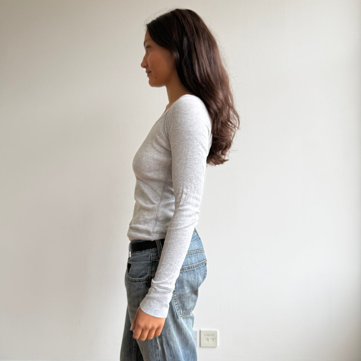 Grey stitch long sleeve top - Size S-M