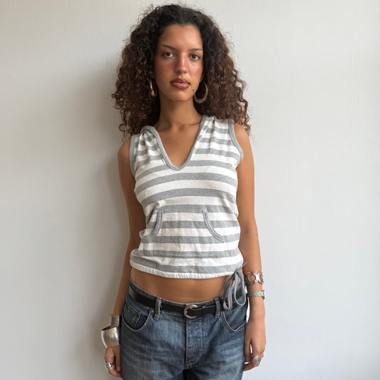 Grey striped sleeveless hoodie - Size M