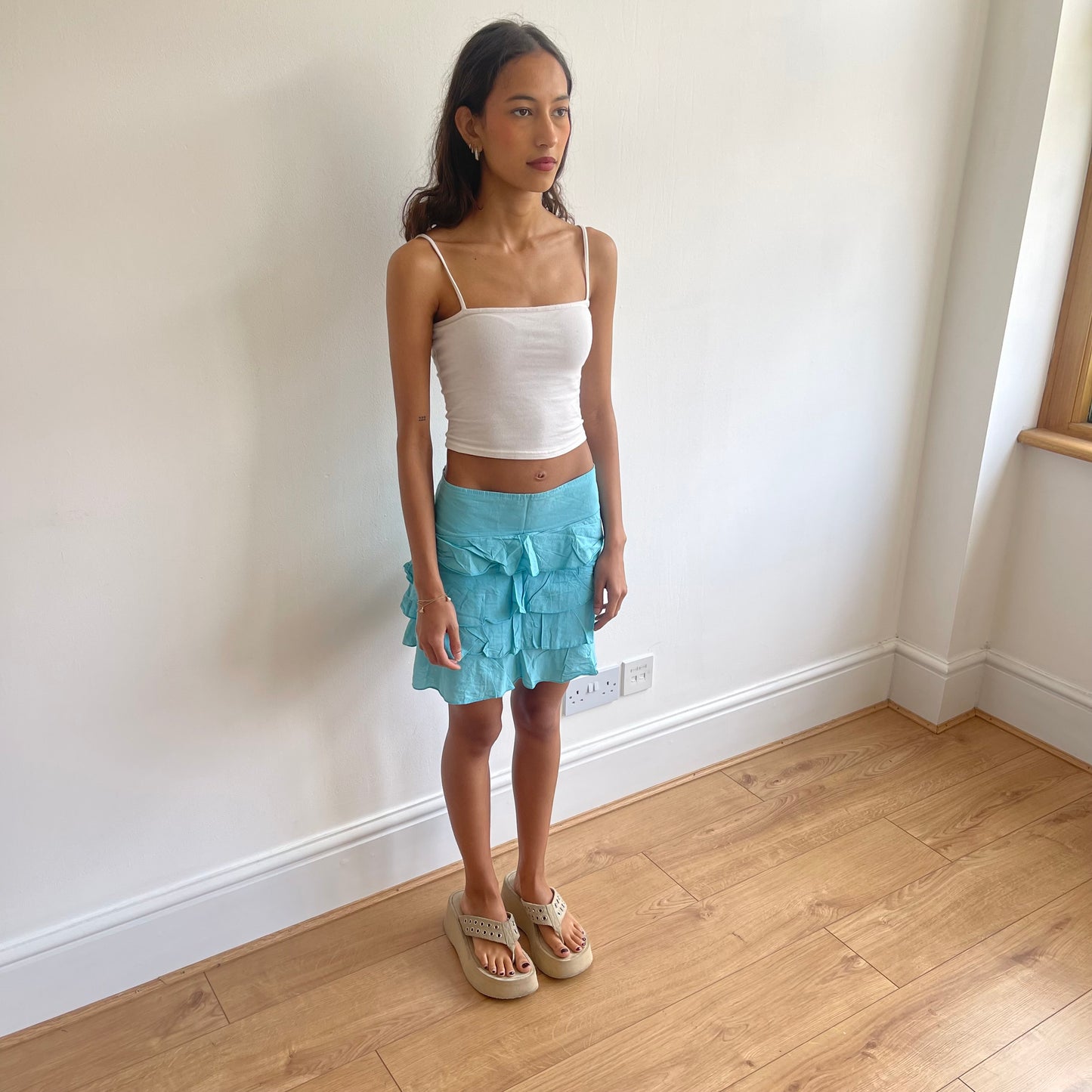 Blue ruffle mini skirt - Size M