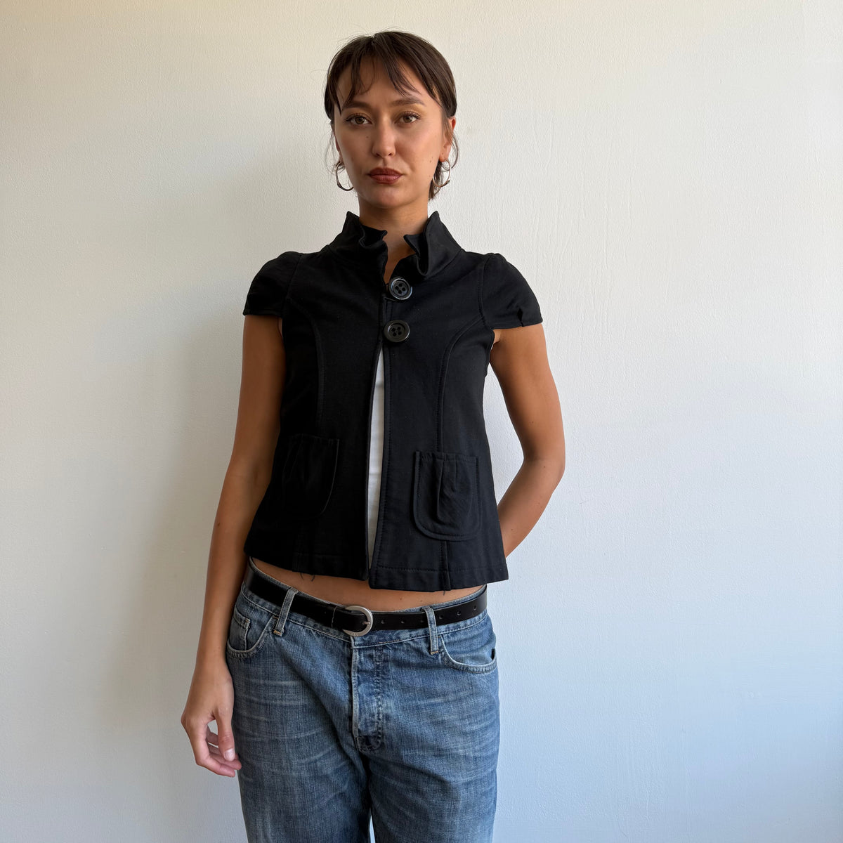 Black short sleeve peacoat - Size S