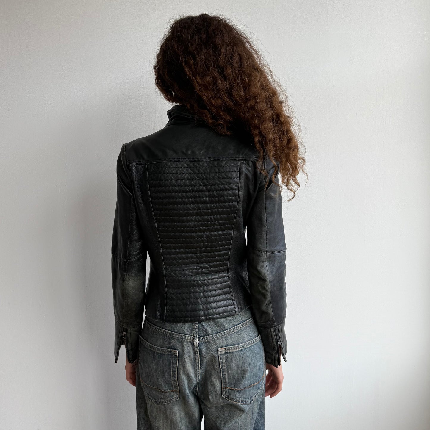 Leather asymmetric biker jacket - Size S