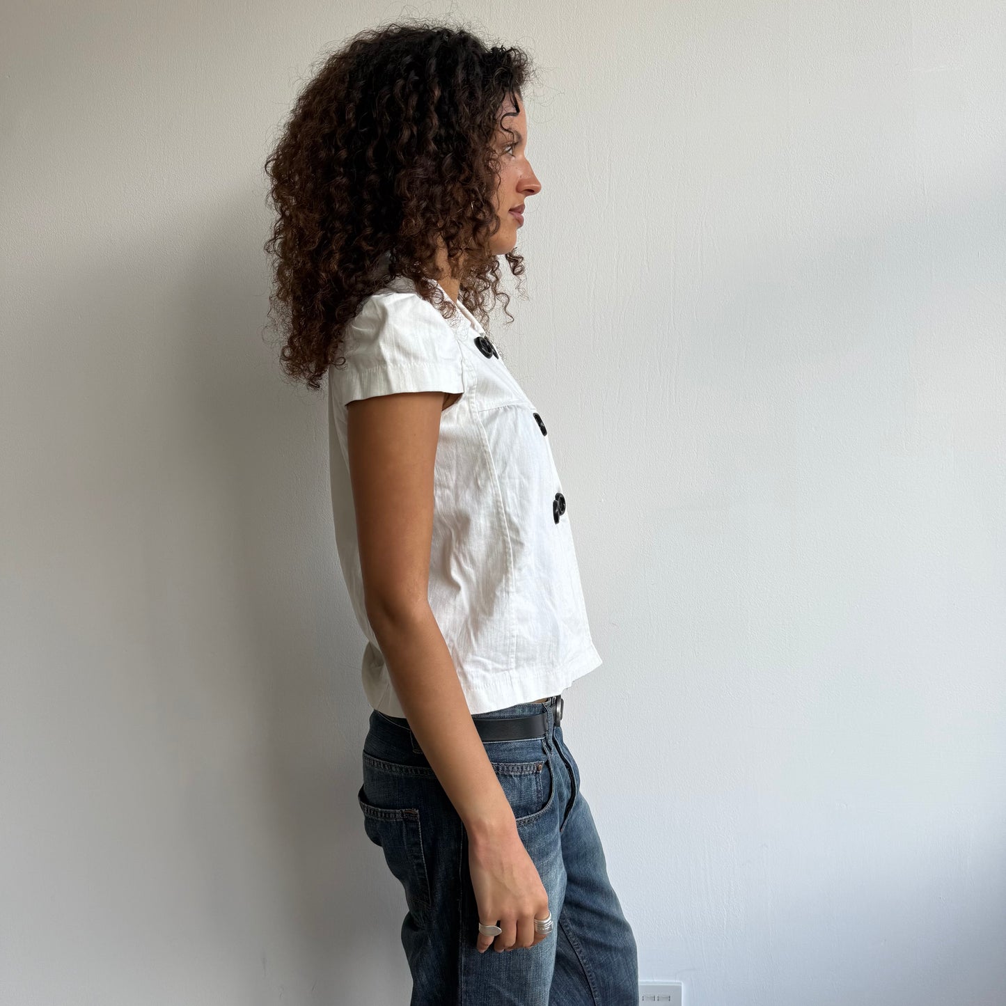 White cotton short sleeve peacoat - Size S
