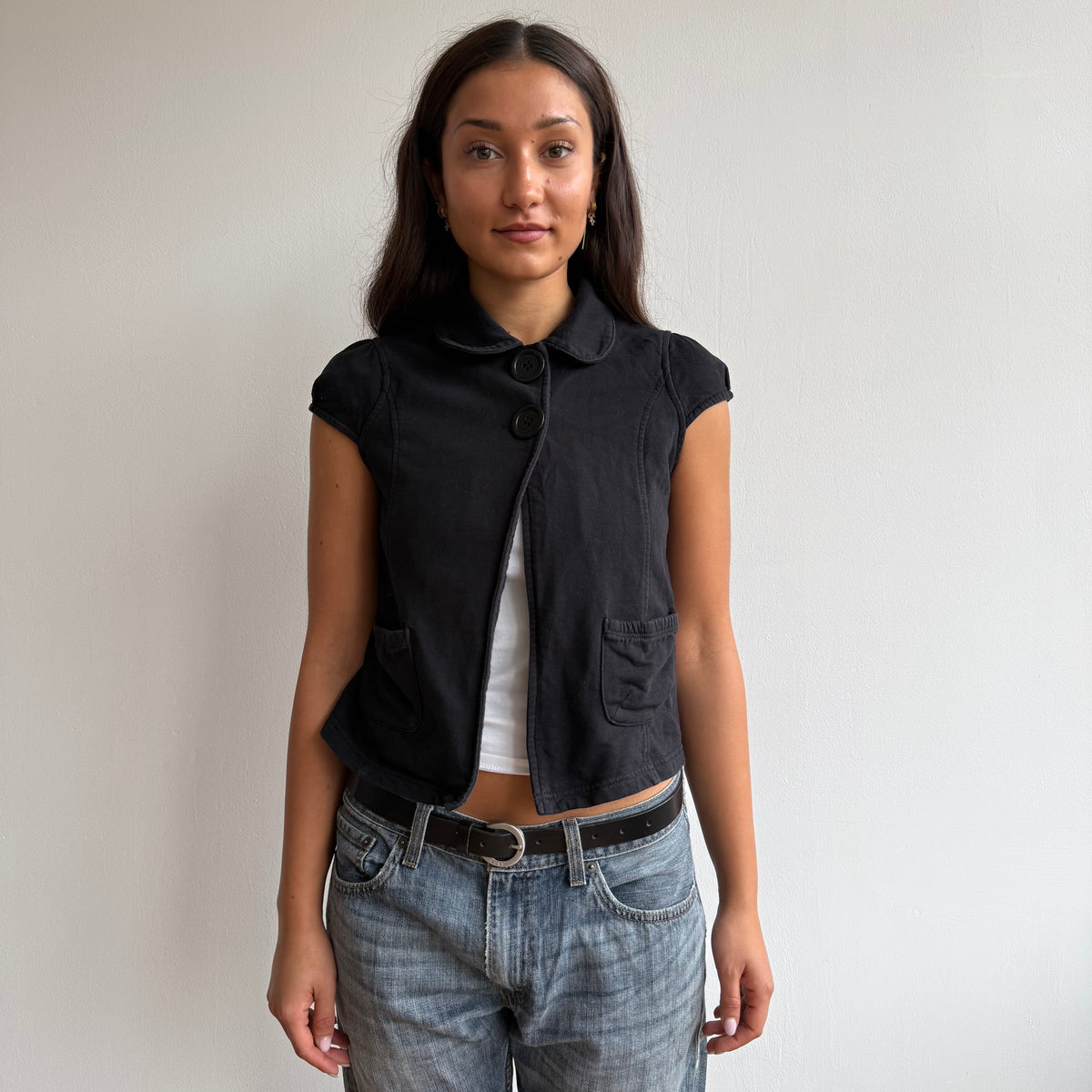 Black pea open front cardi - Size S