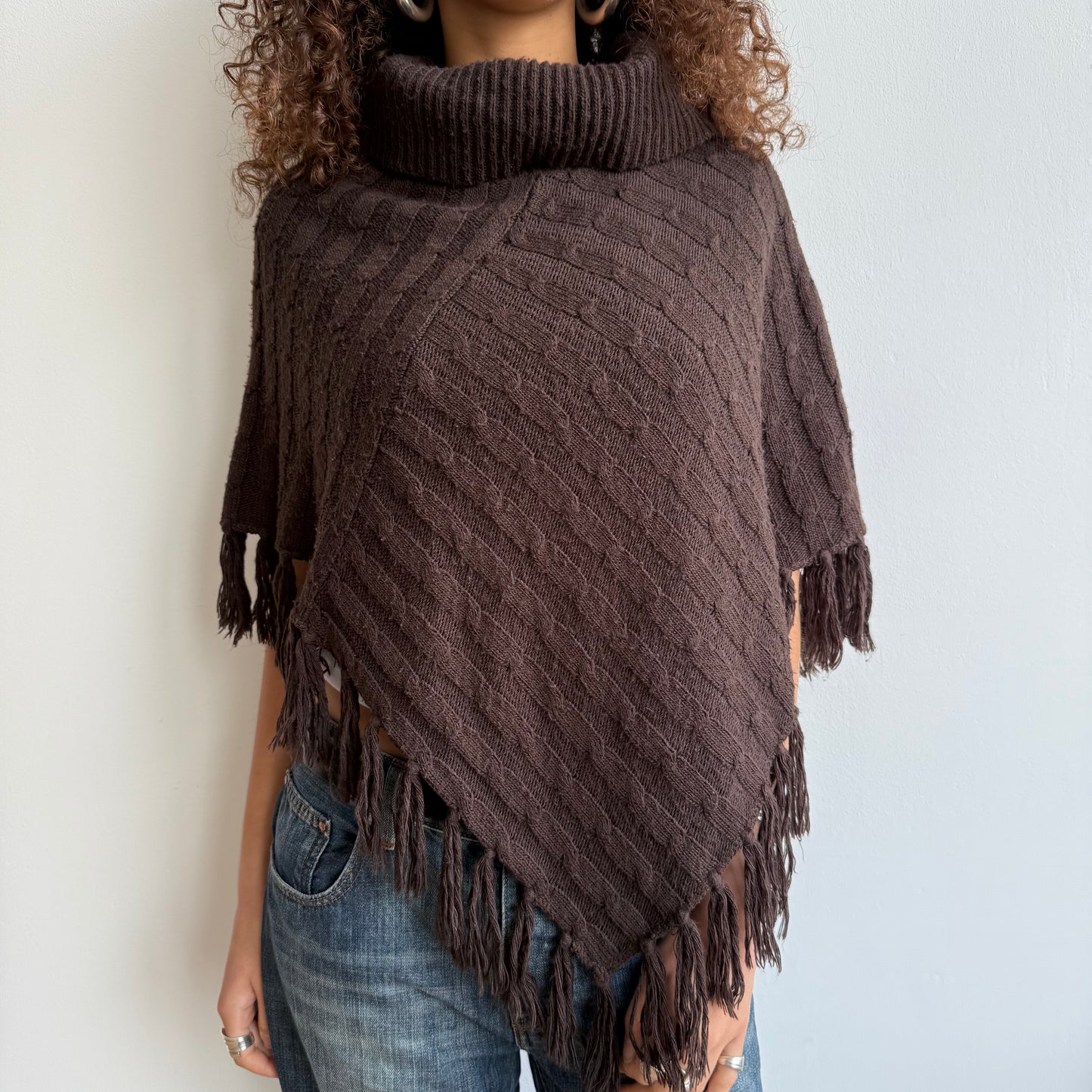 Brown chunky knit poncho - One Size