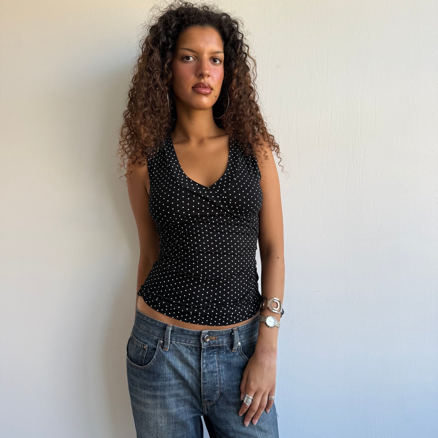 Polka dot tie side wrap top - Size S