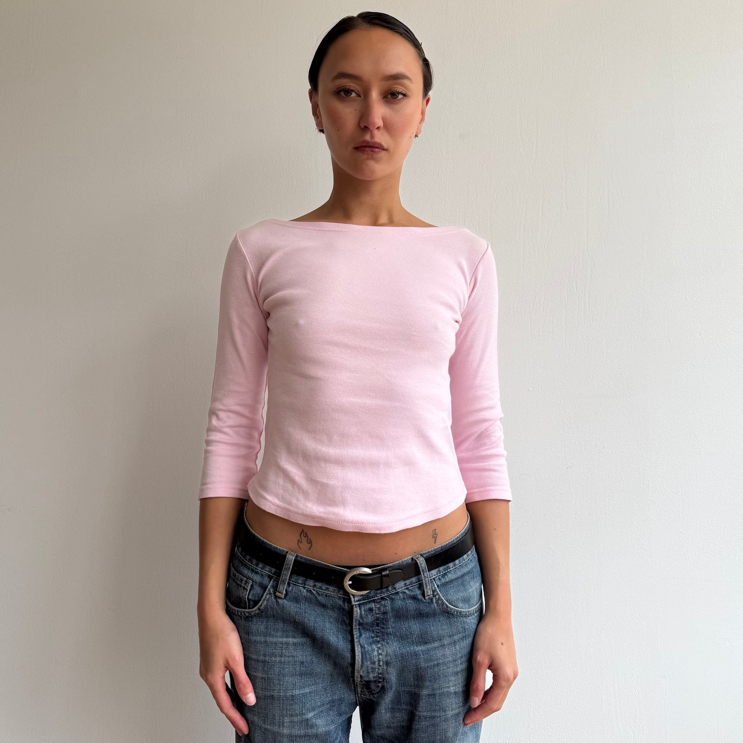 Pink 3/4 sleeve boatneck top - Size S