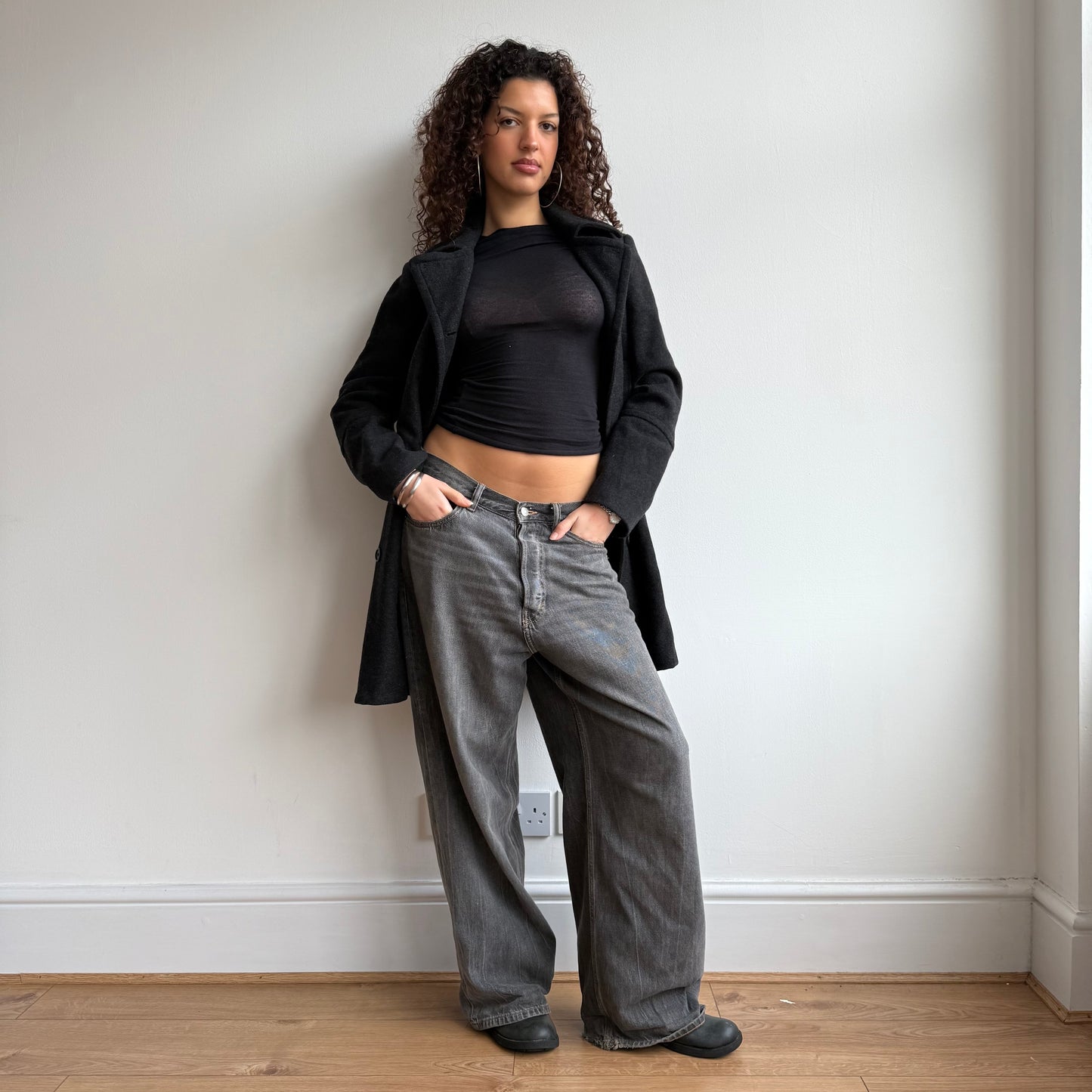 Grey wool double breasted peacoat - Size M