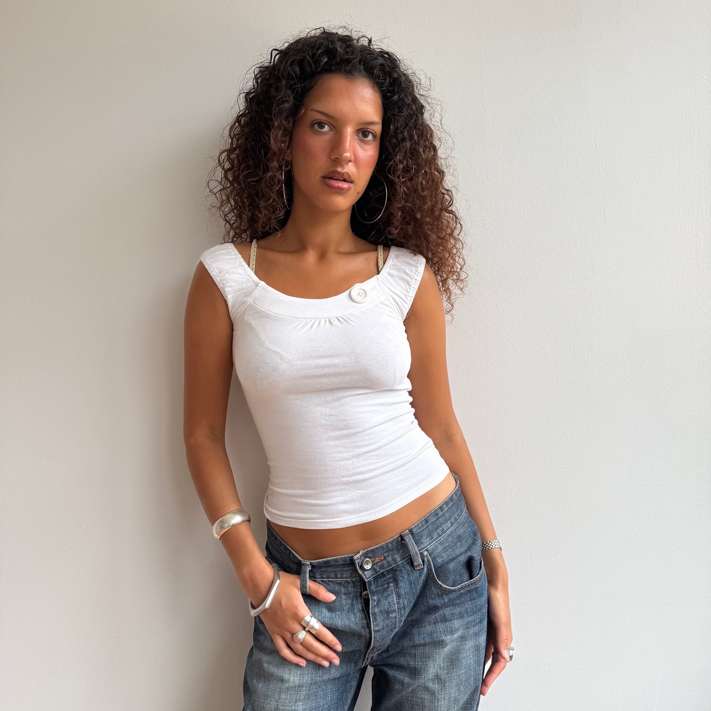 White button bardot top - Size S/M