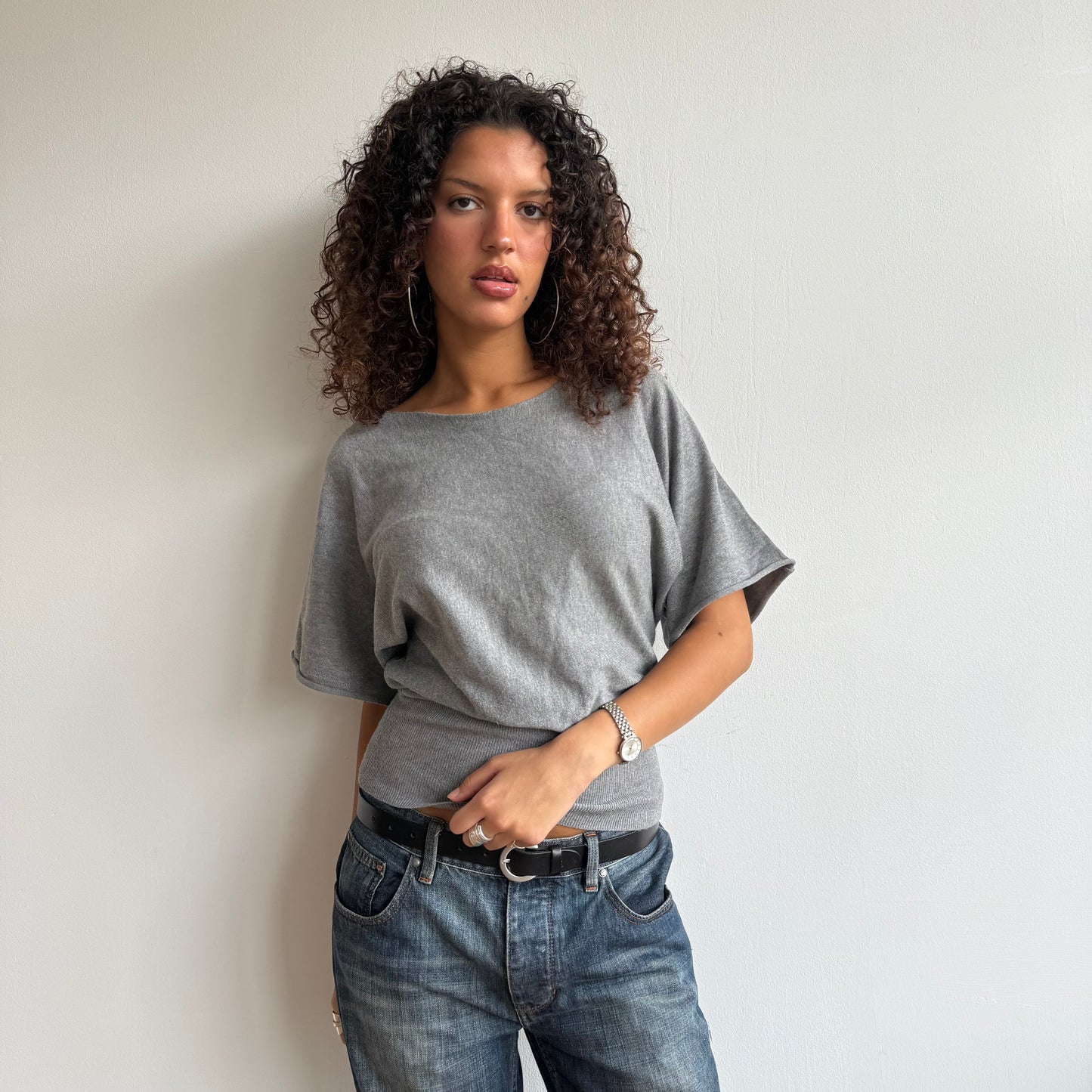 Dark short sleeve slouchy knit - Size S/M