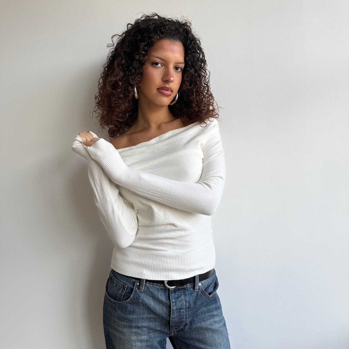 Cream cowl slouchy knit - Size S