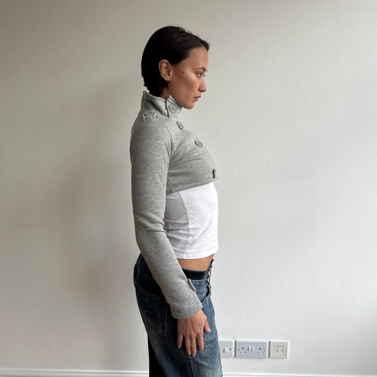 Grey cropped peacoat jumper - Size S