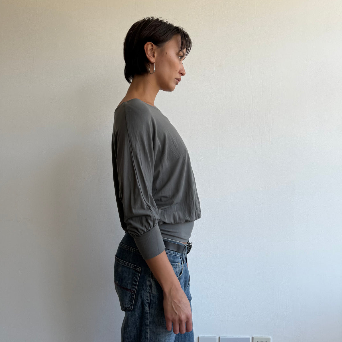 Charcoal grey batwing slouchy top - Size M