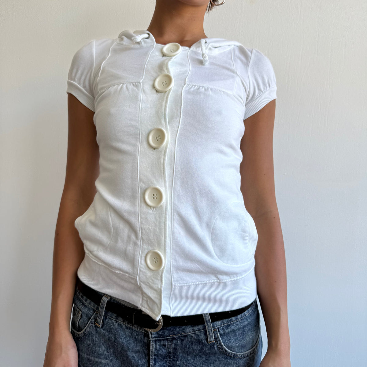 White short sleeve button hoodie - Size S