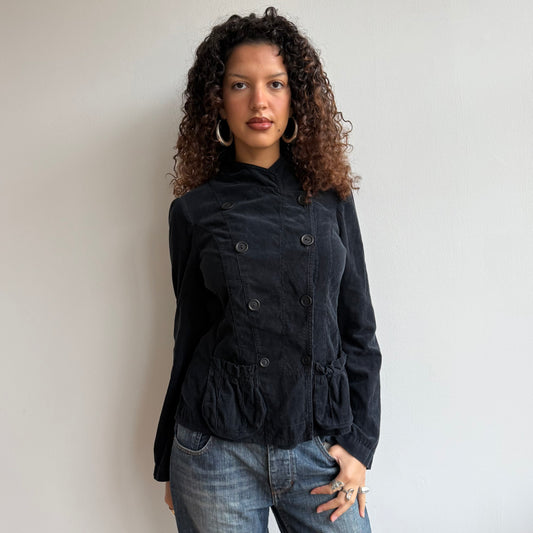 Black velours military peacoat - Size L