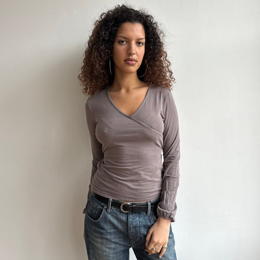 Mauve wrap long sleeve top - Size S