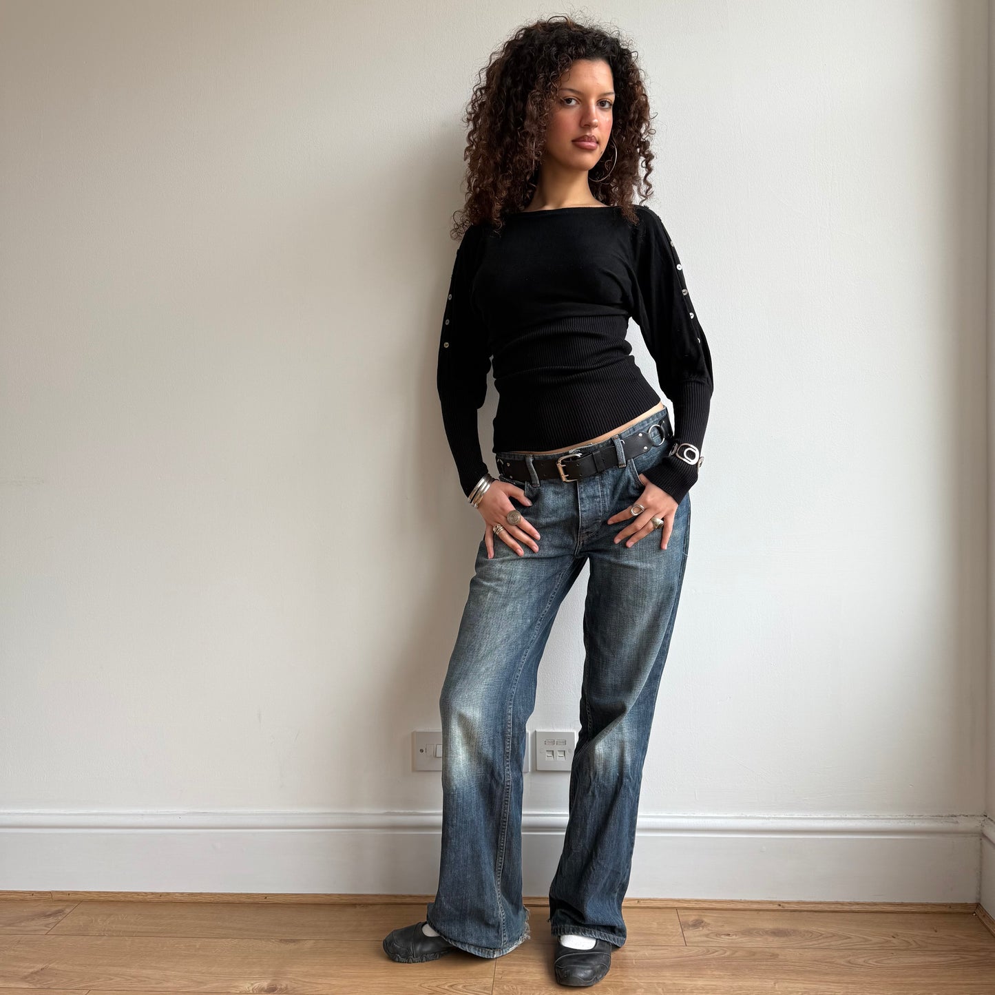Black slouchy button arm knit - Size S