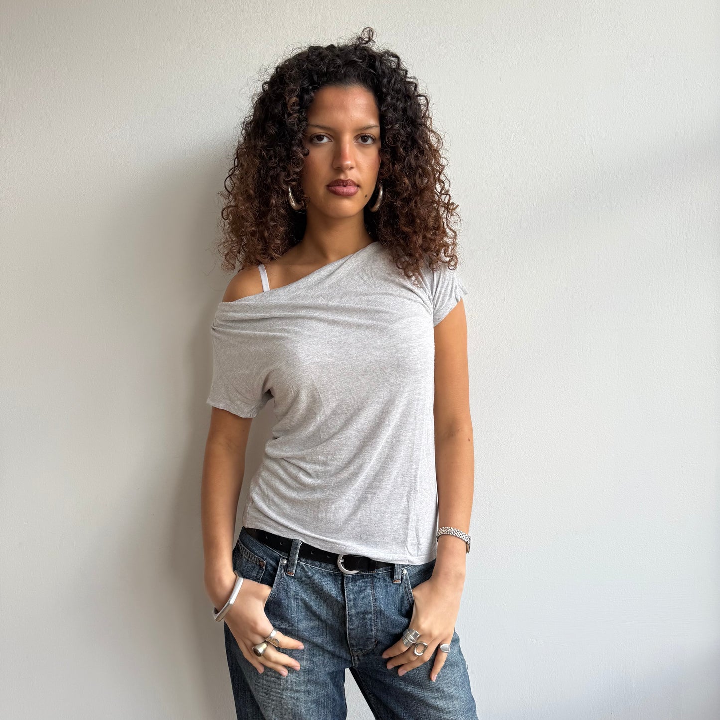 Grey slouchy t-shirt top - Size S