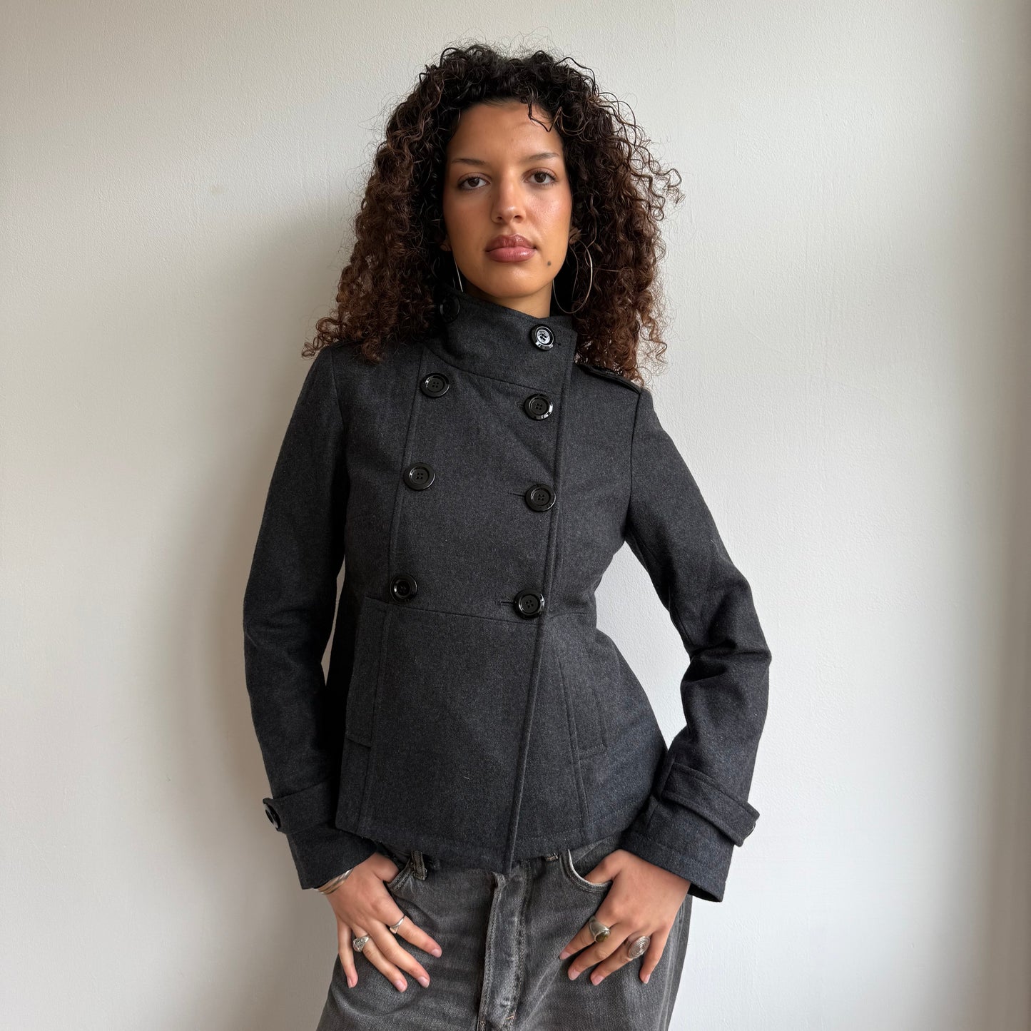 Grey double breasted wool peacoat - Size S