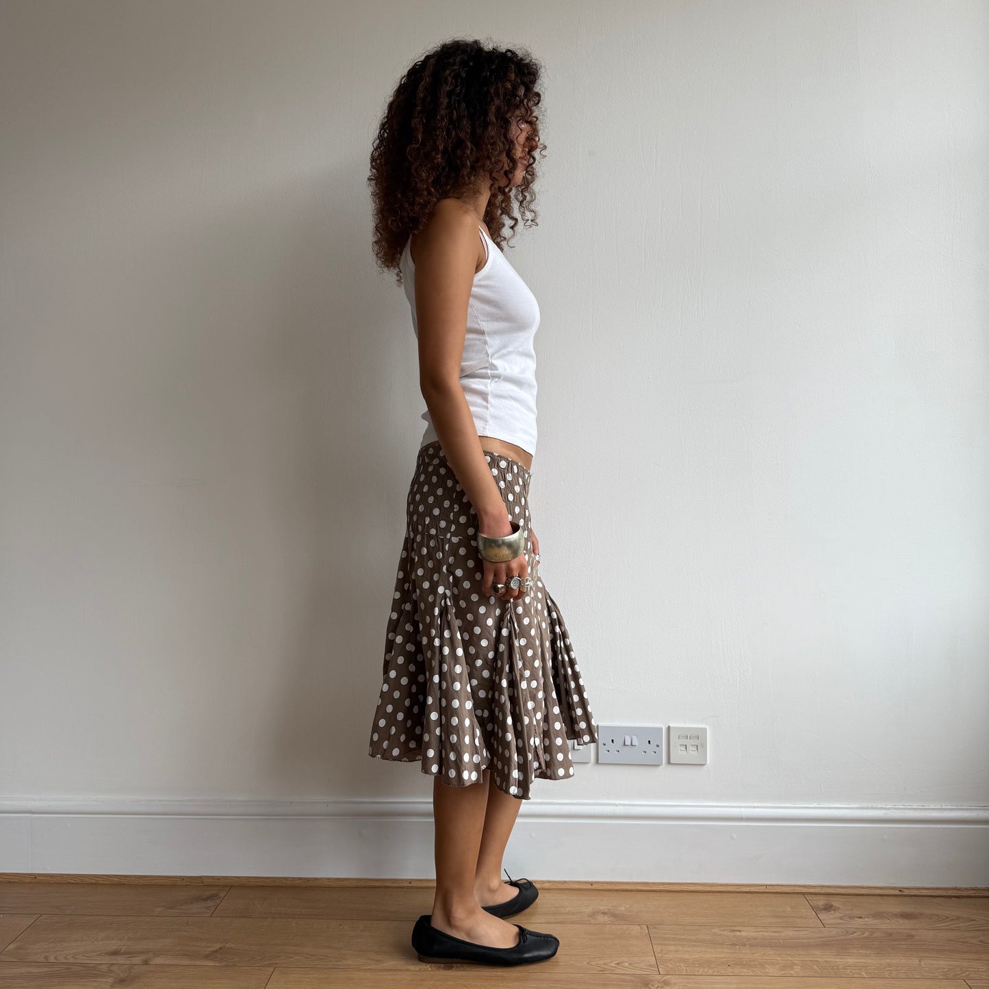 Brown polka dot midi skirt - Size M