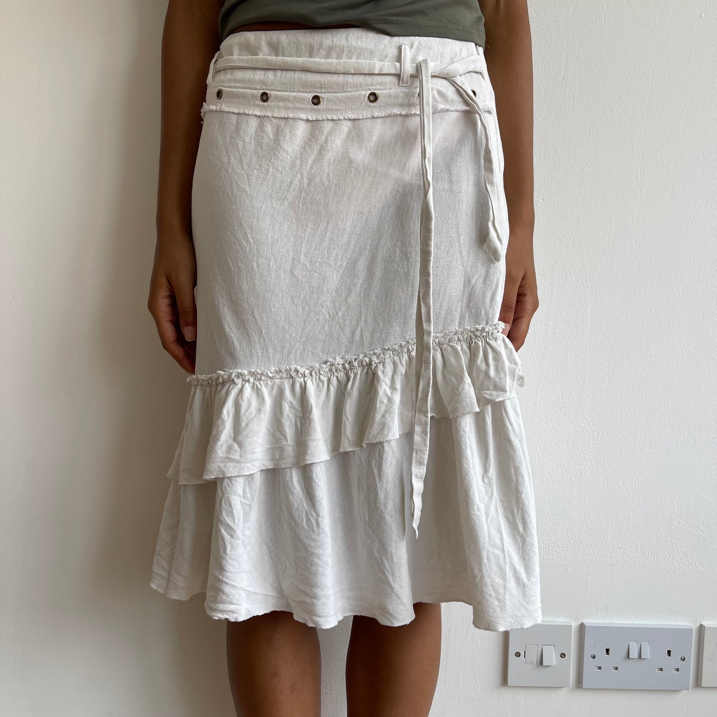 White linen Morgan grommet skirt - Size S