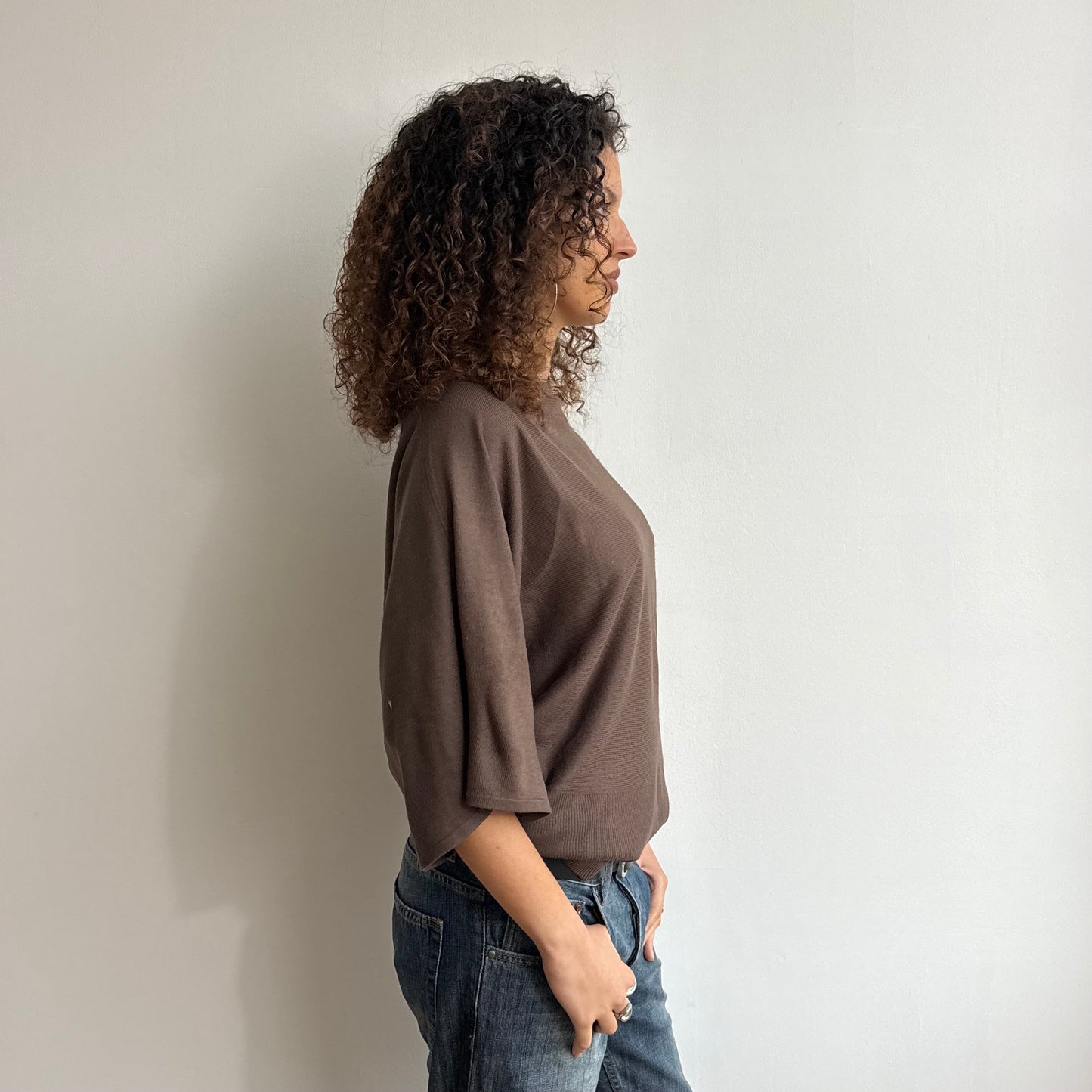 Brown slouchy 3/4 sleeve knit - Size XL