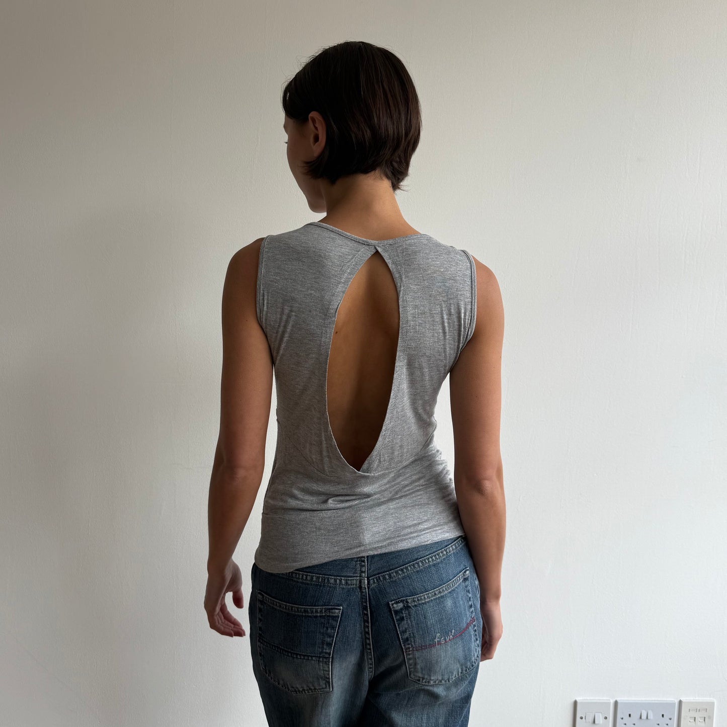 Grey cowl keyhole back top - Size S