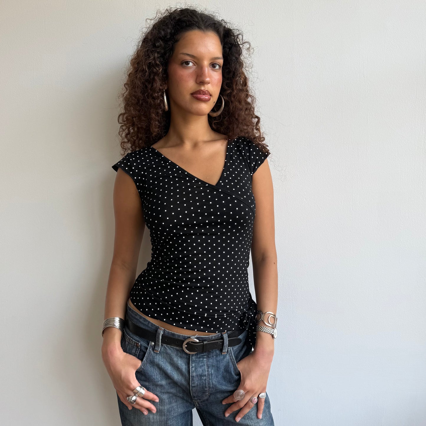 Micro polka dot wrap top - Size S/M