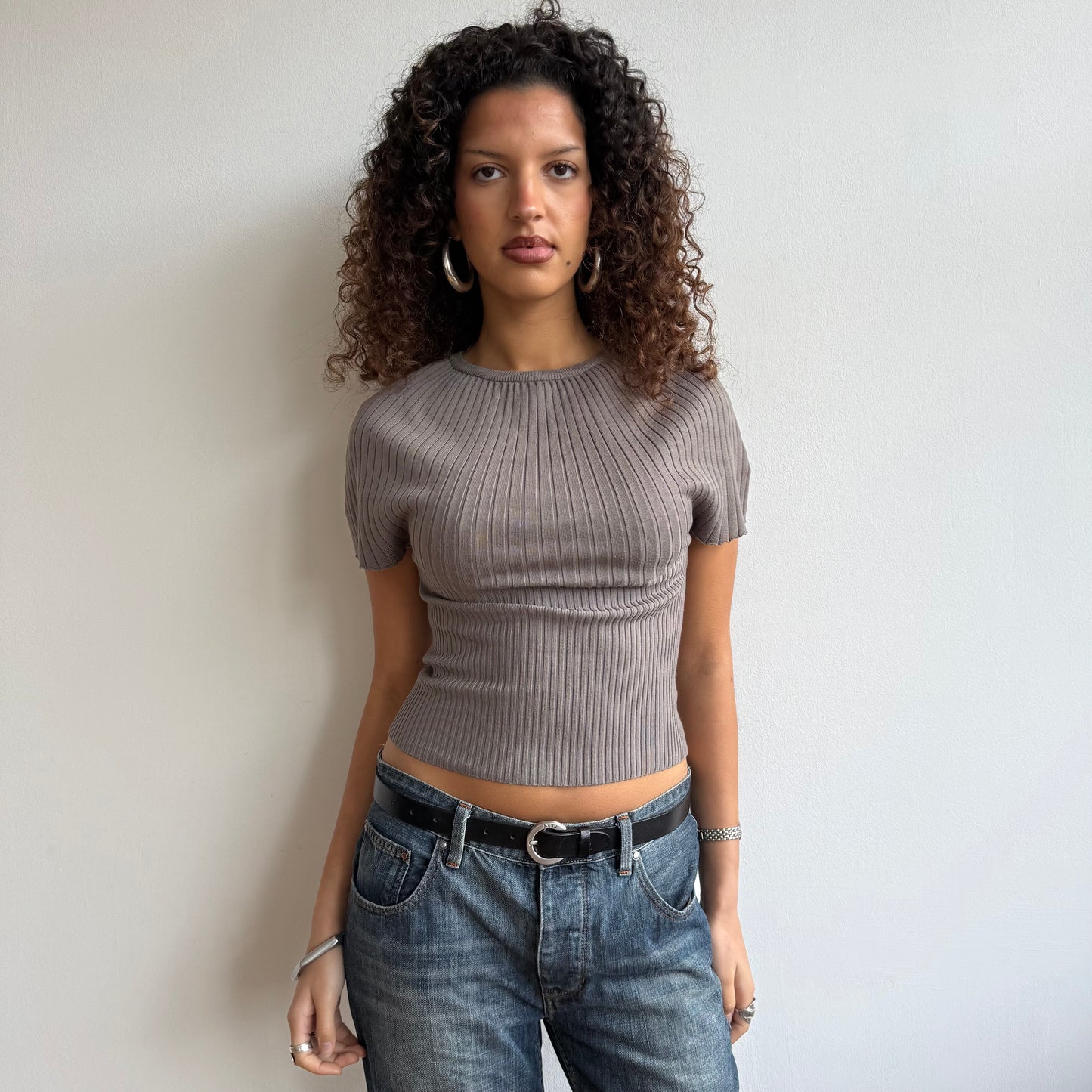 Taupe short sleeve knit - Size XS/S