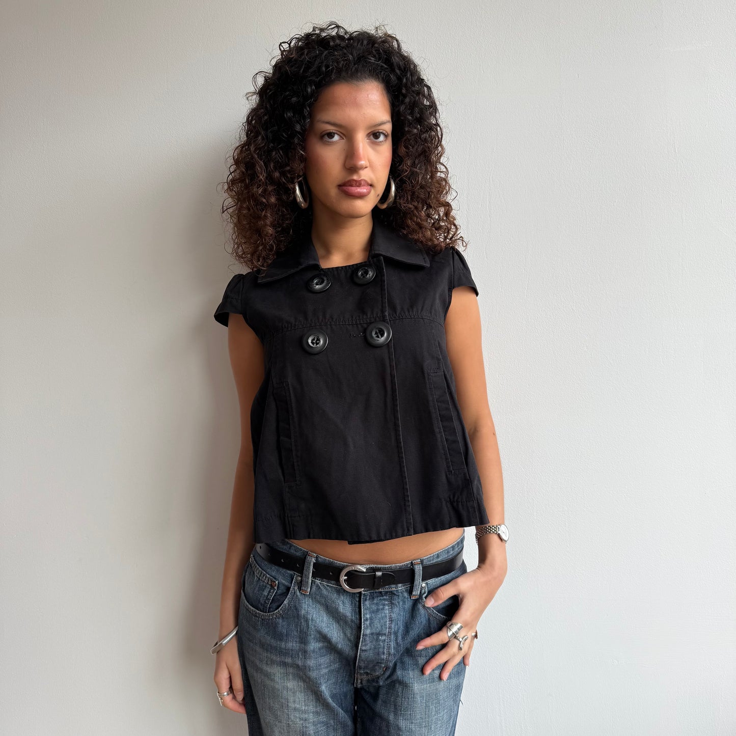 Black short sleeve peacoat - Size M