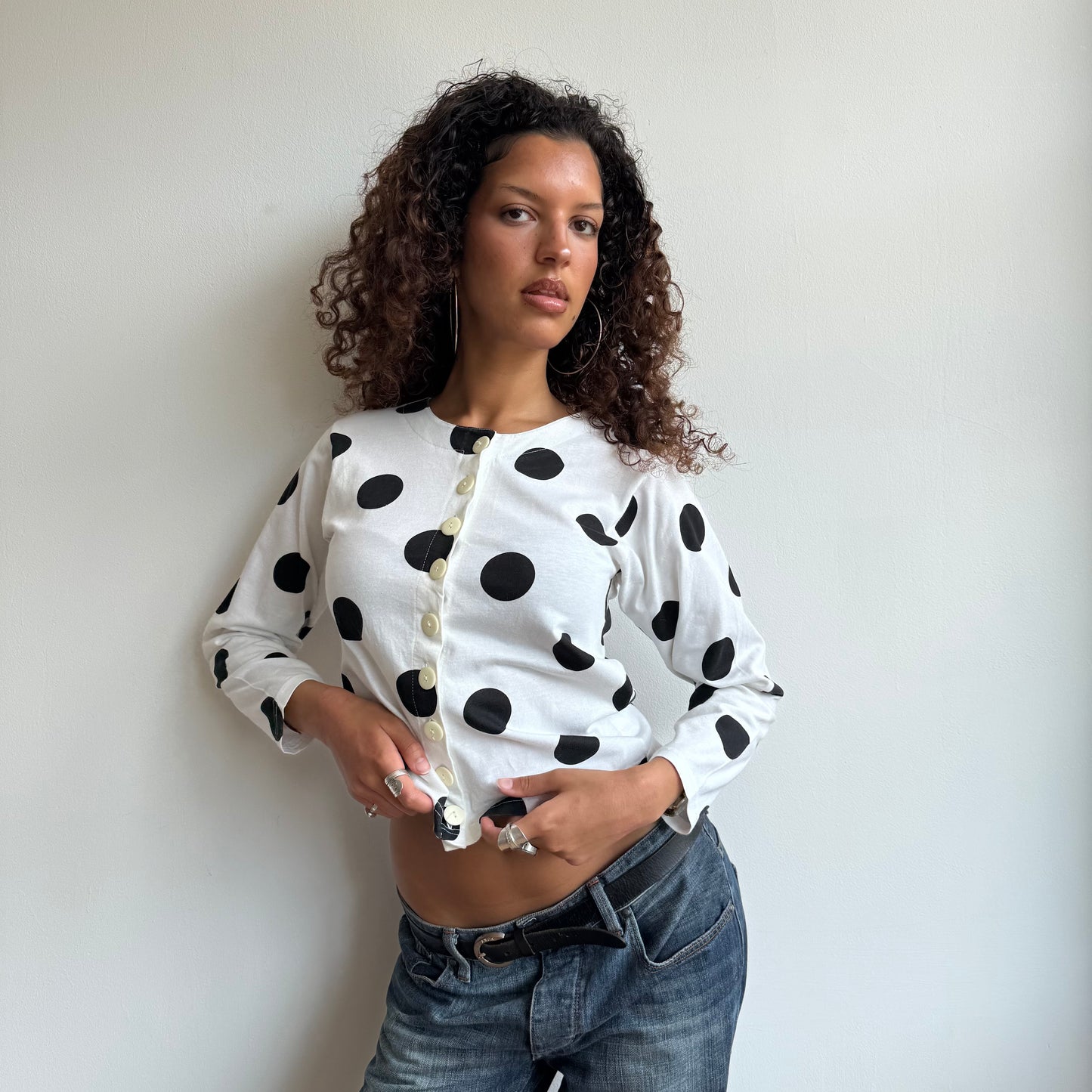 White polka dot button top - Size S