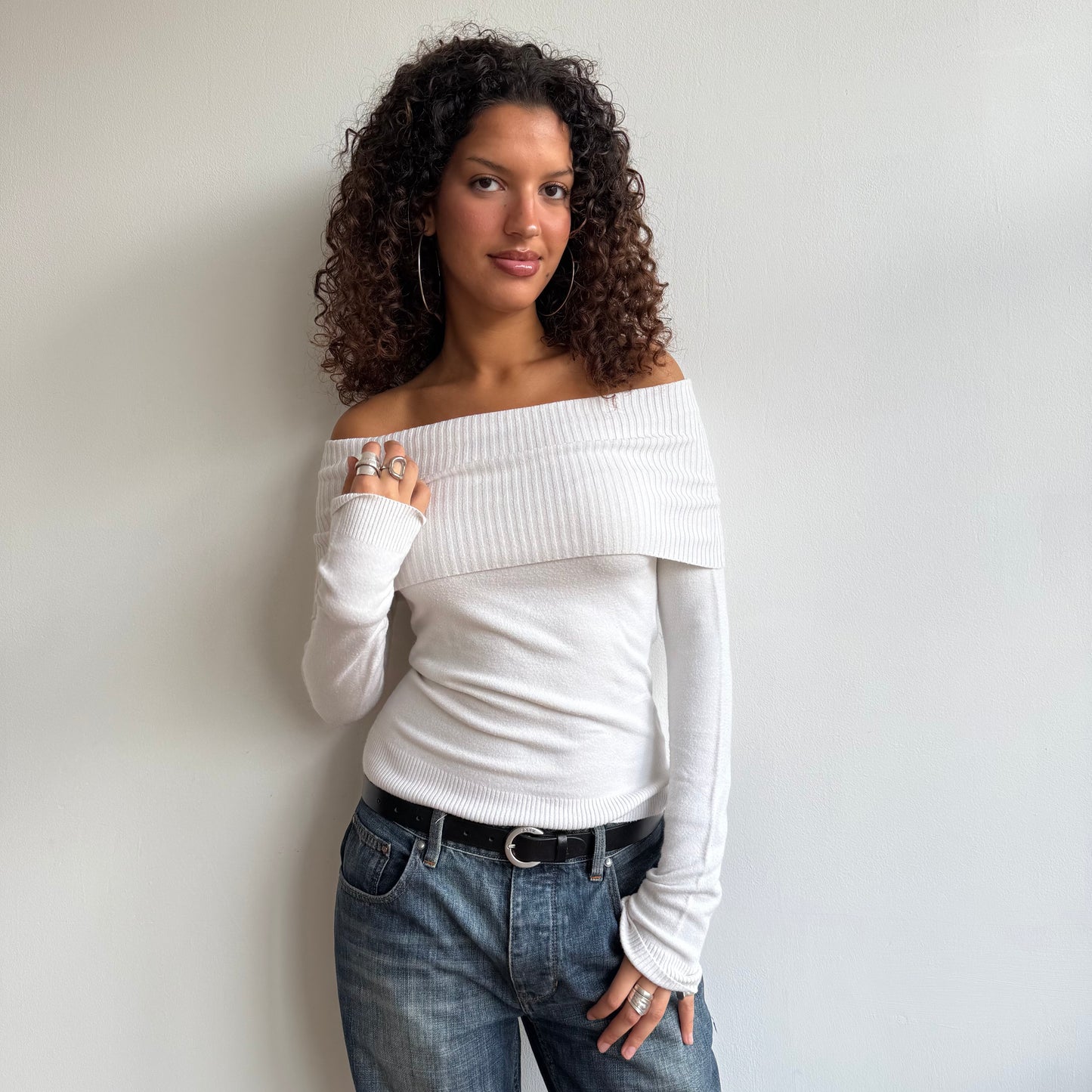White Bardot knit jumper - Size S/M
