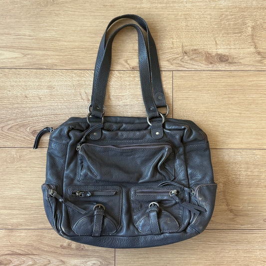 Grey leather buckle bag - One Size