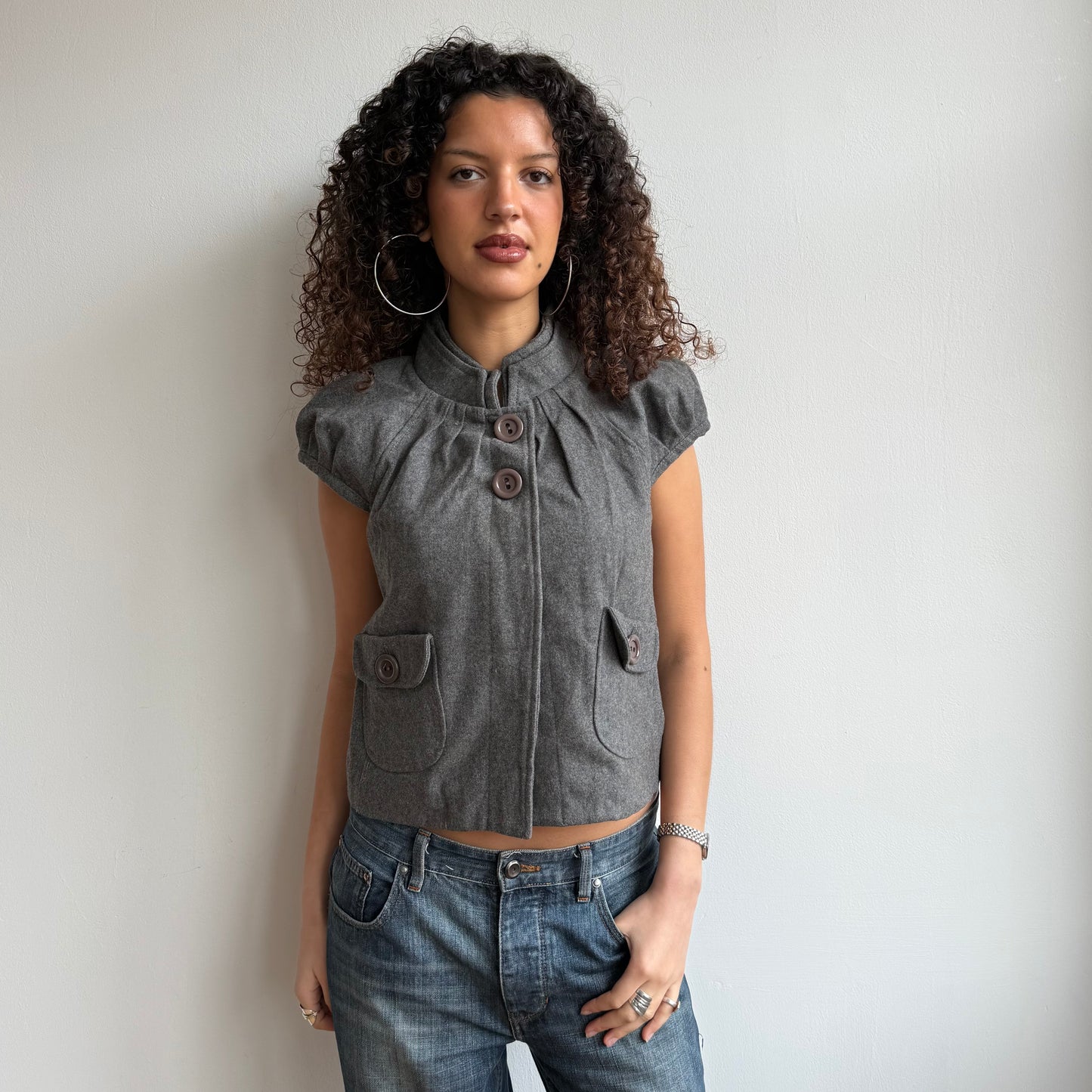 Grey short sleeve peacoat - Size S/M