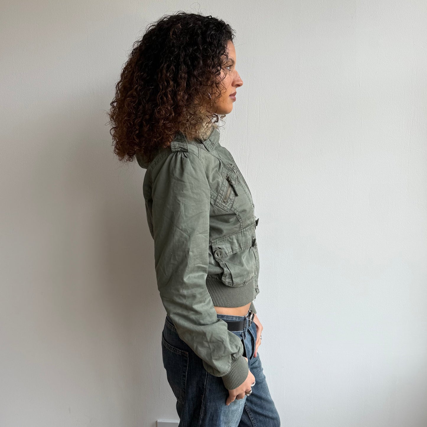 Khaki fur bomber jacket - Size M