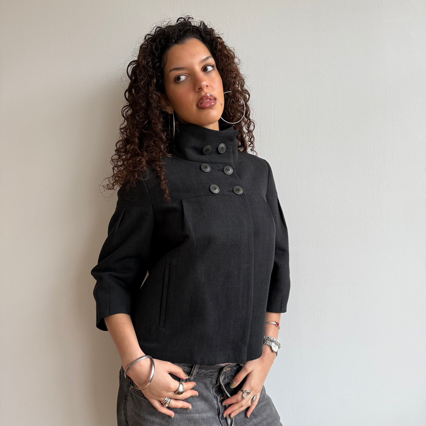 Grey button peacoat - Size S