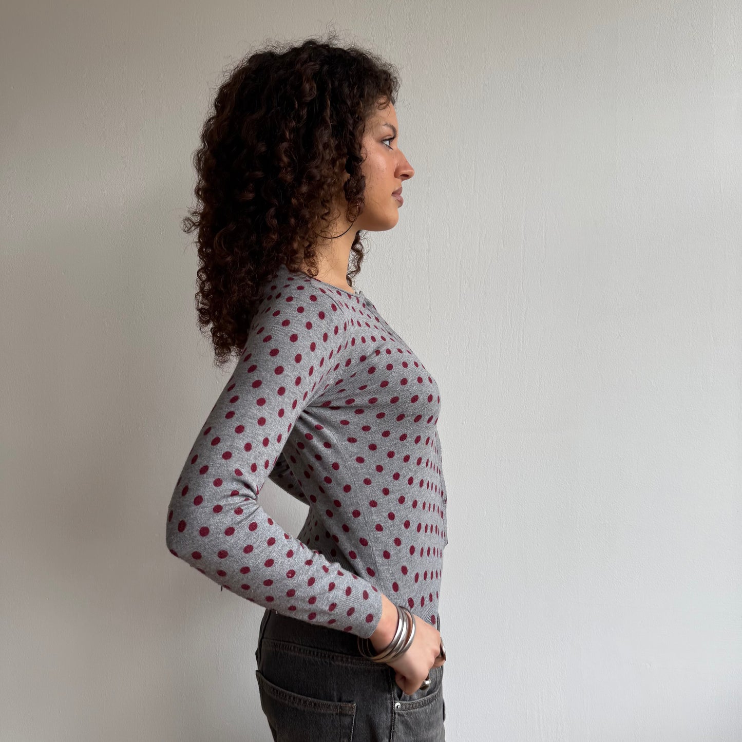 Burgundy polka dot cardi - Size S