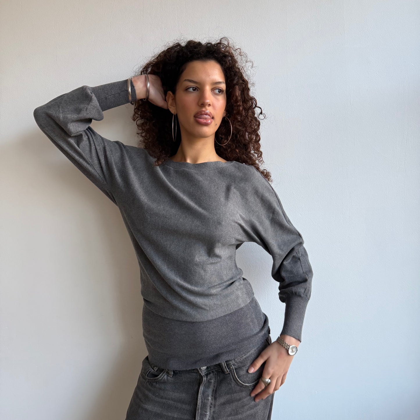 Grey slouchy knit jumper - Size S/M