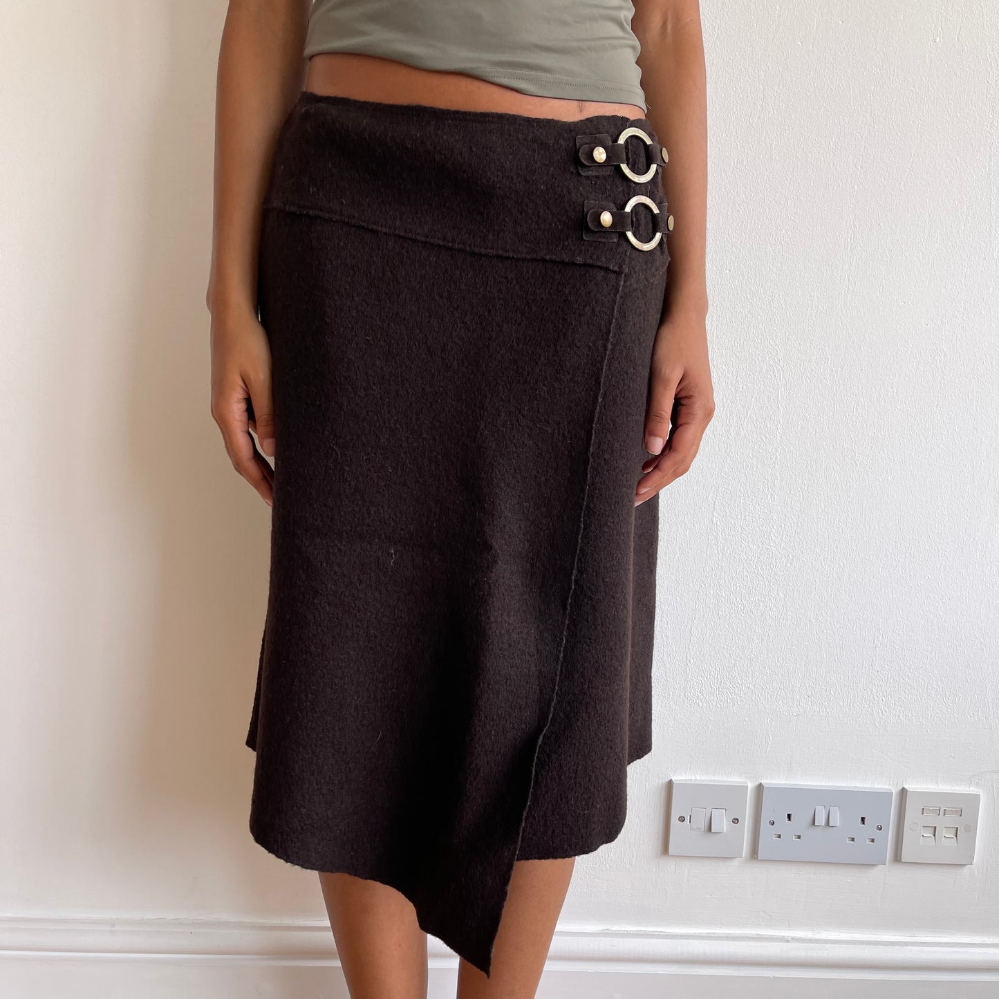 Brown wool o-ring skirt - Size S