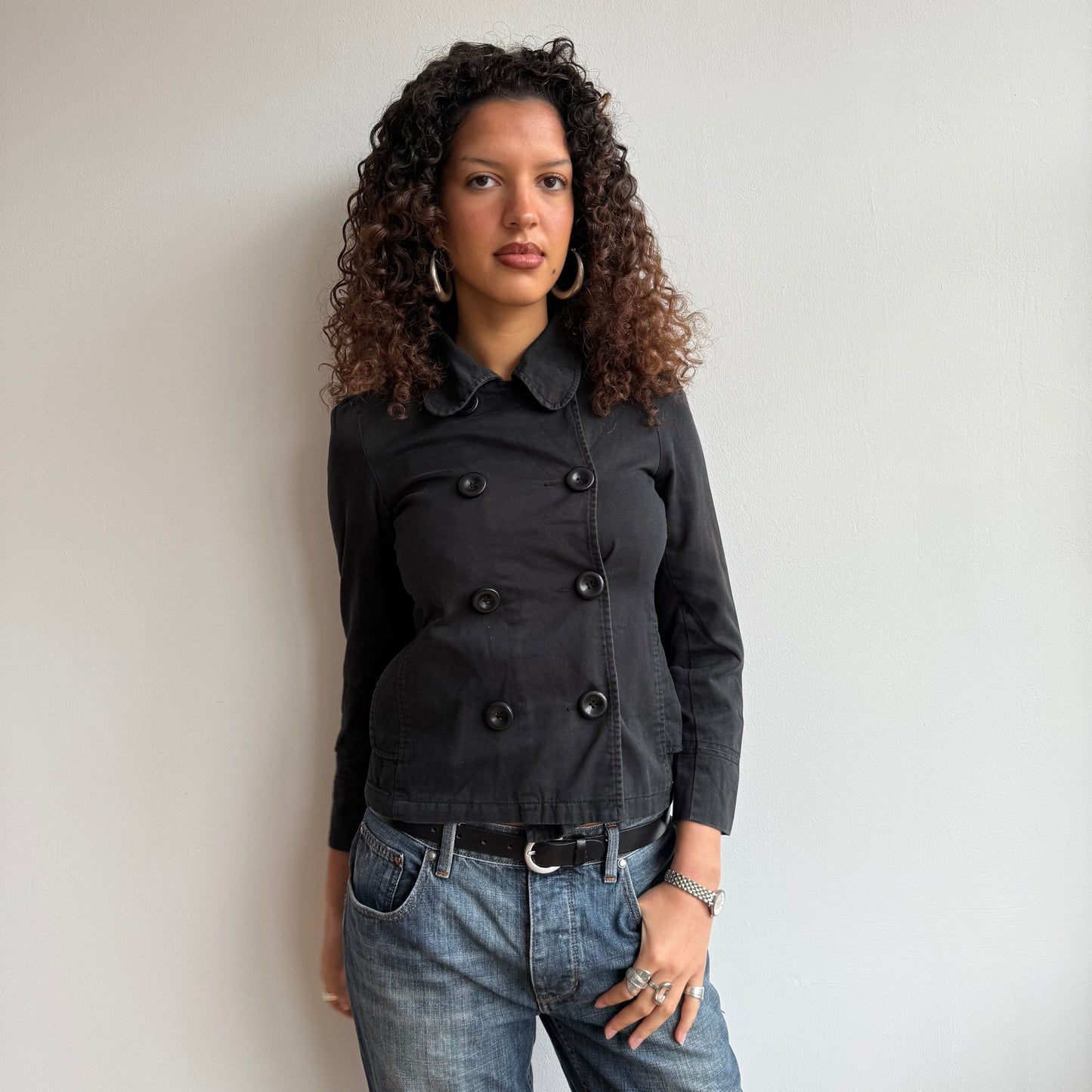 Black button peacoat - Size XS