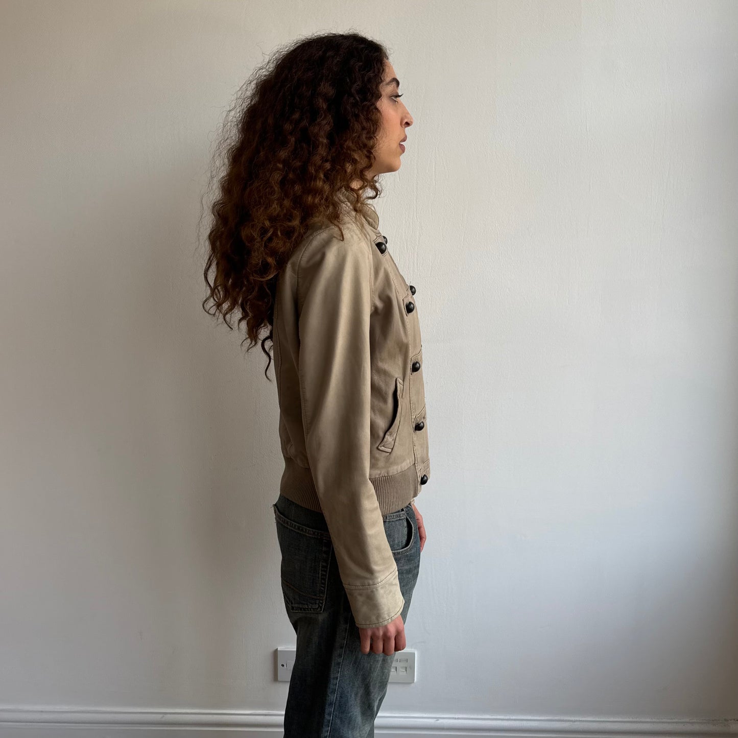 Beige leather military bomber - Size M