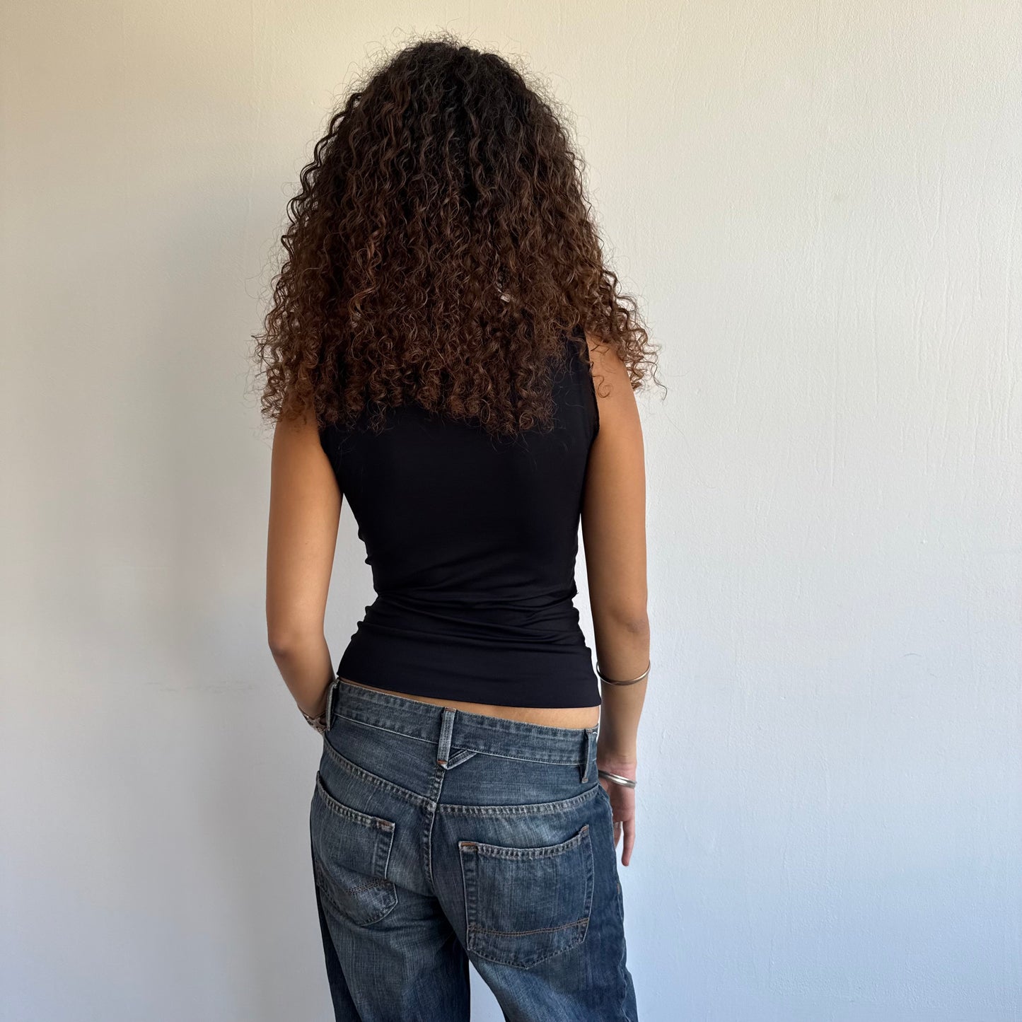 Black wrap ruffle top - Size S + M