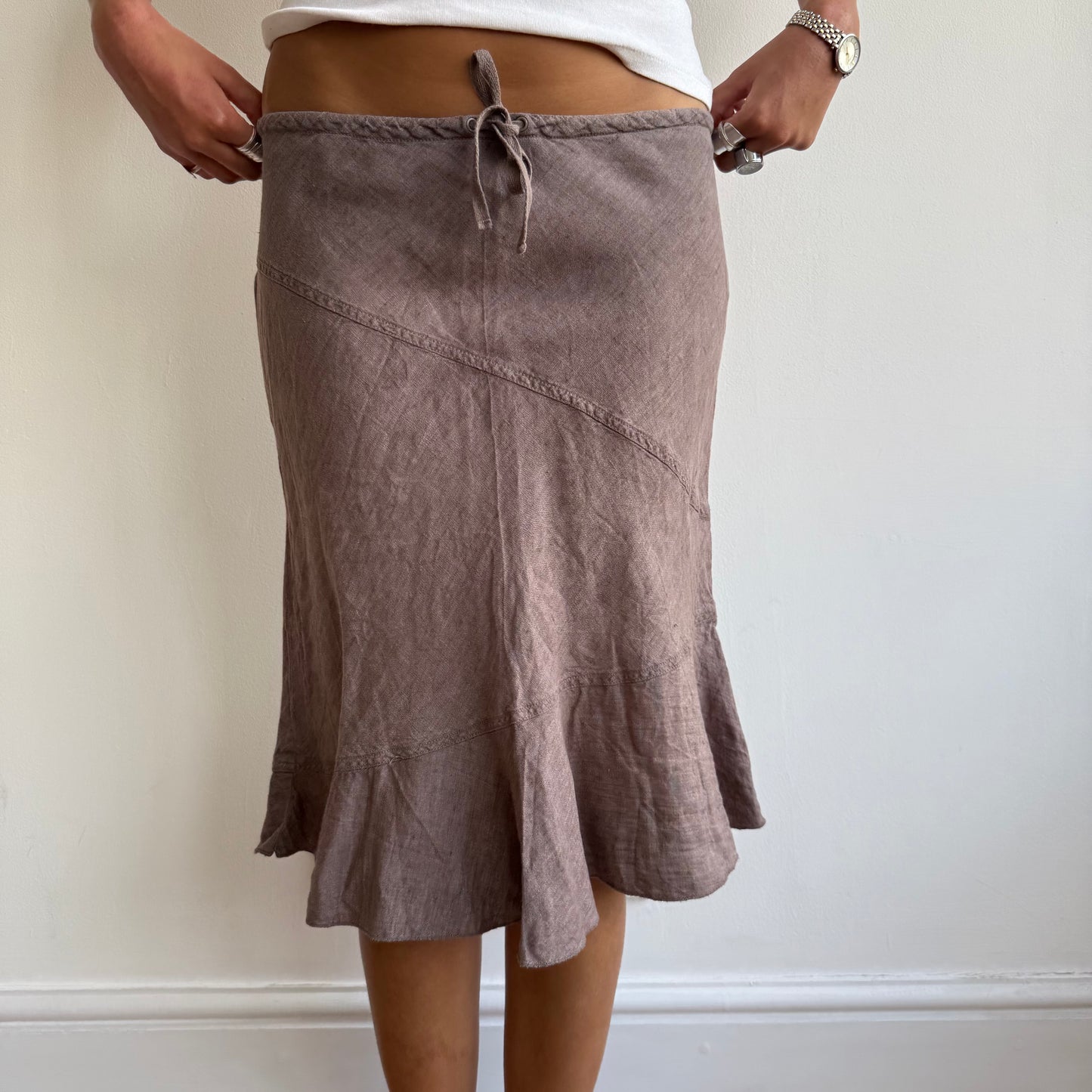 Brown linen midi skirt - Size S