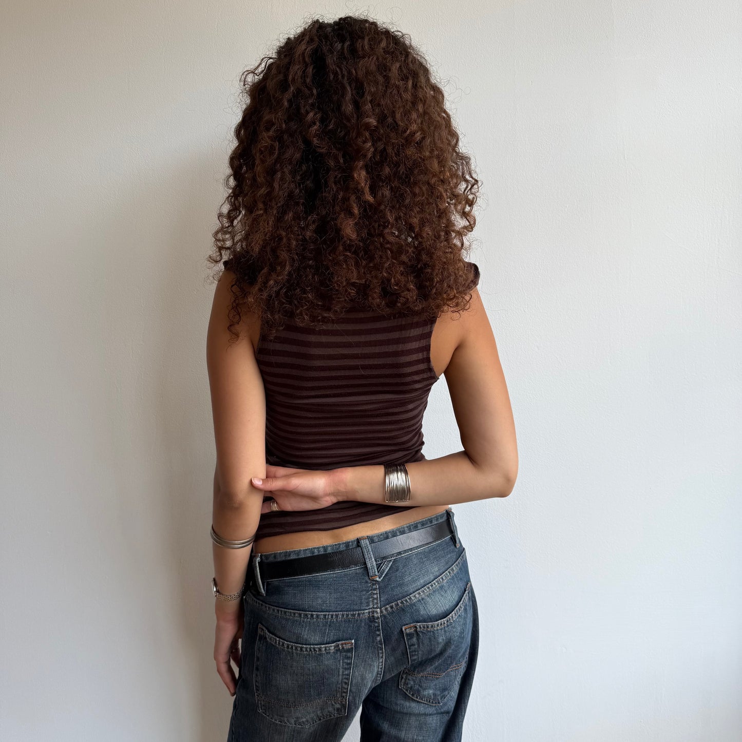 Brown wrap tie-side top - Size S/M