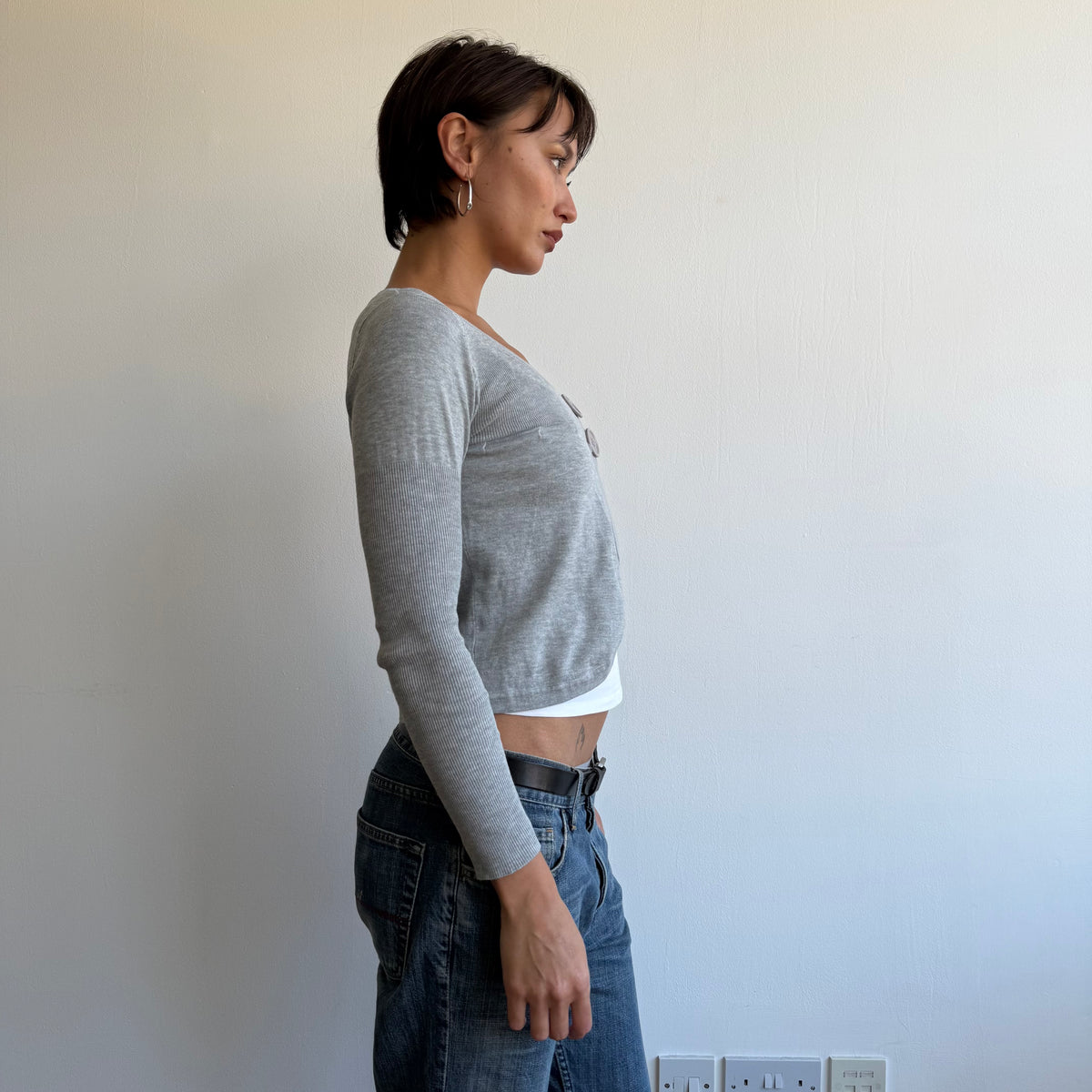 Grey button front cardi - Size S