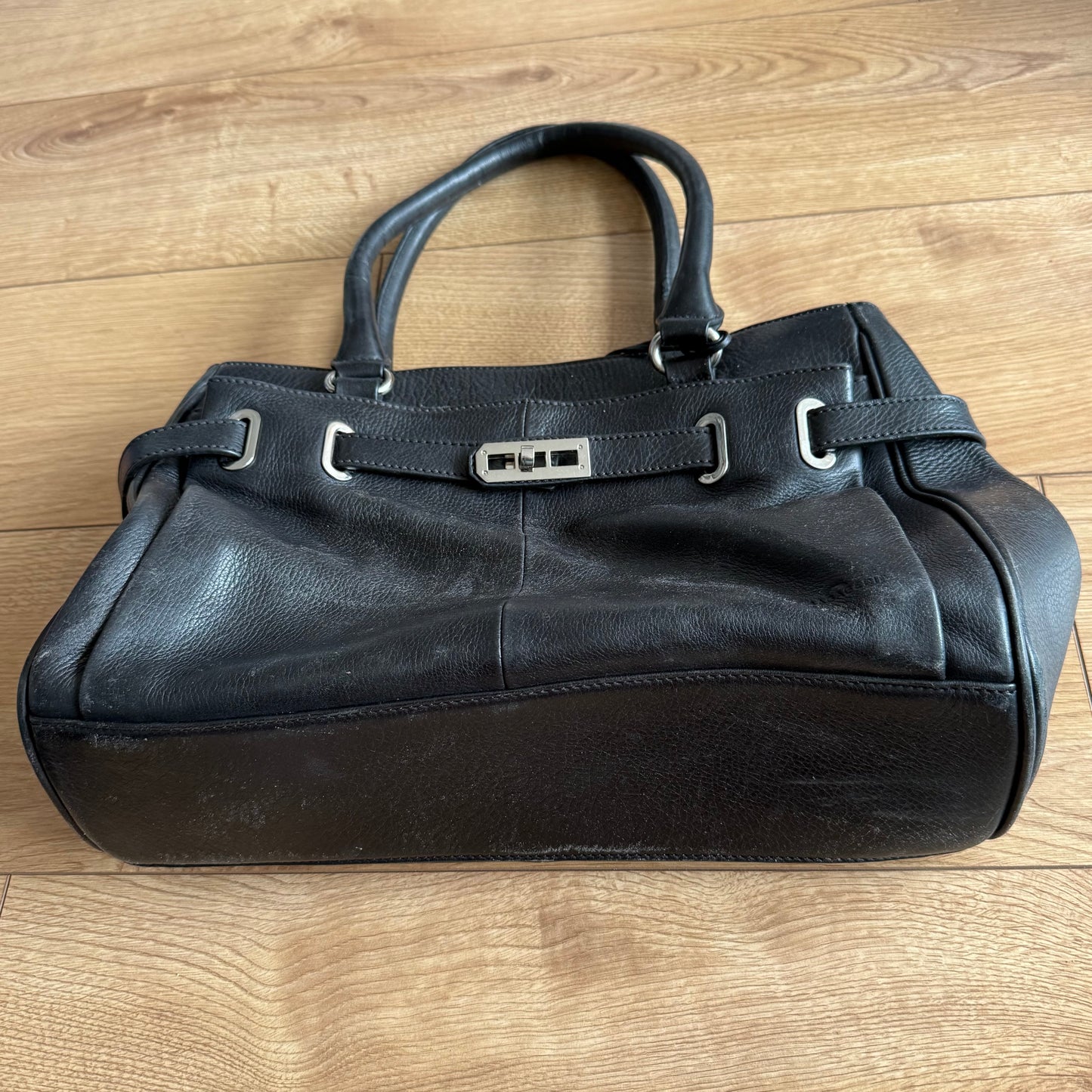 Black leather firkin bag - One Size