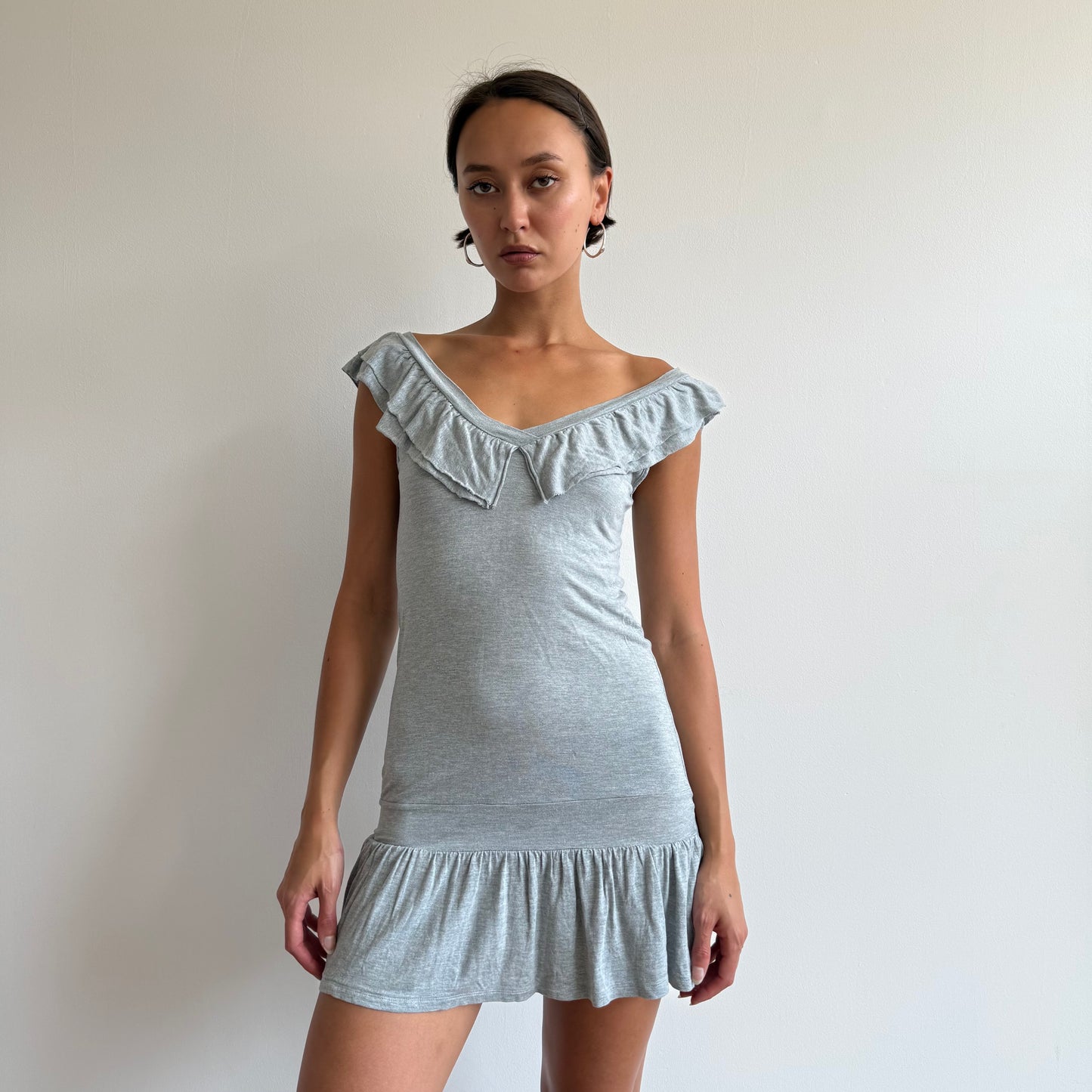 Grey ruffle mini dress - Size S